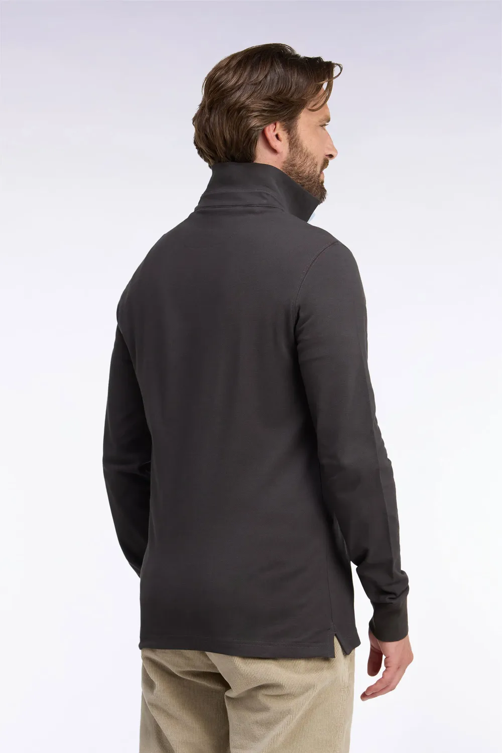Eden Park polo manches longues coton marron stretch slim