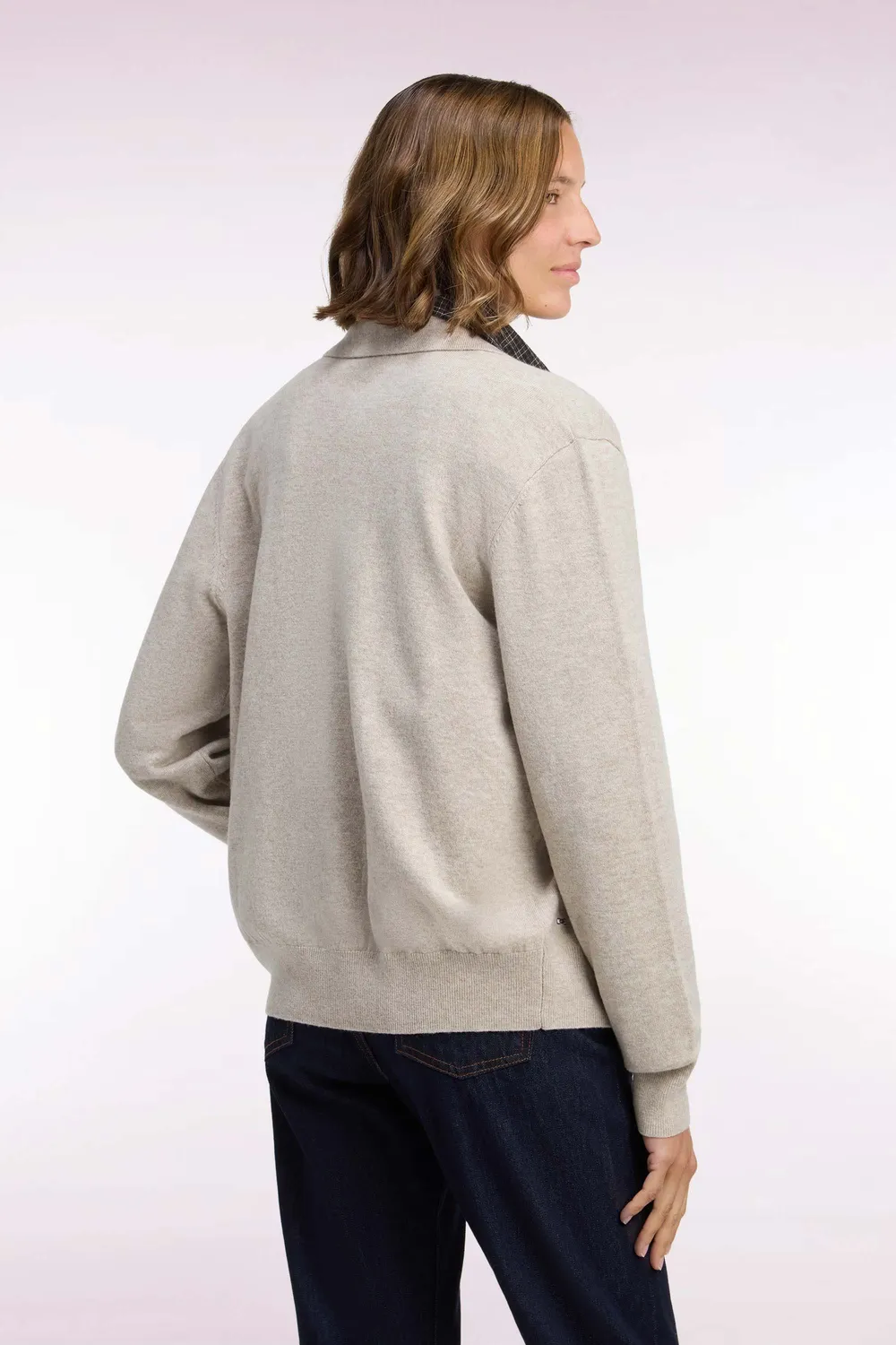 Eden Park Club cardigan femme laine cachemire beige col polo