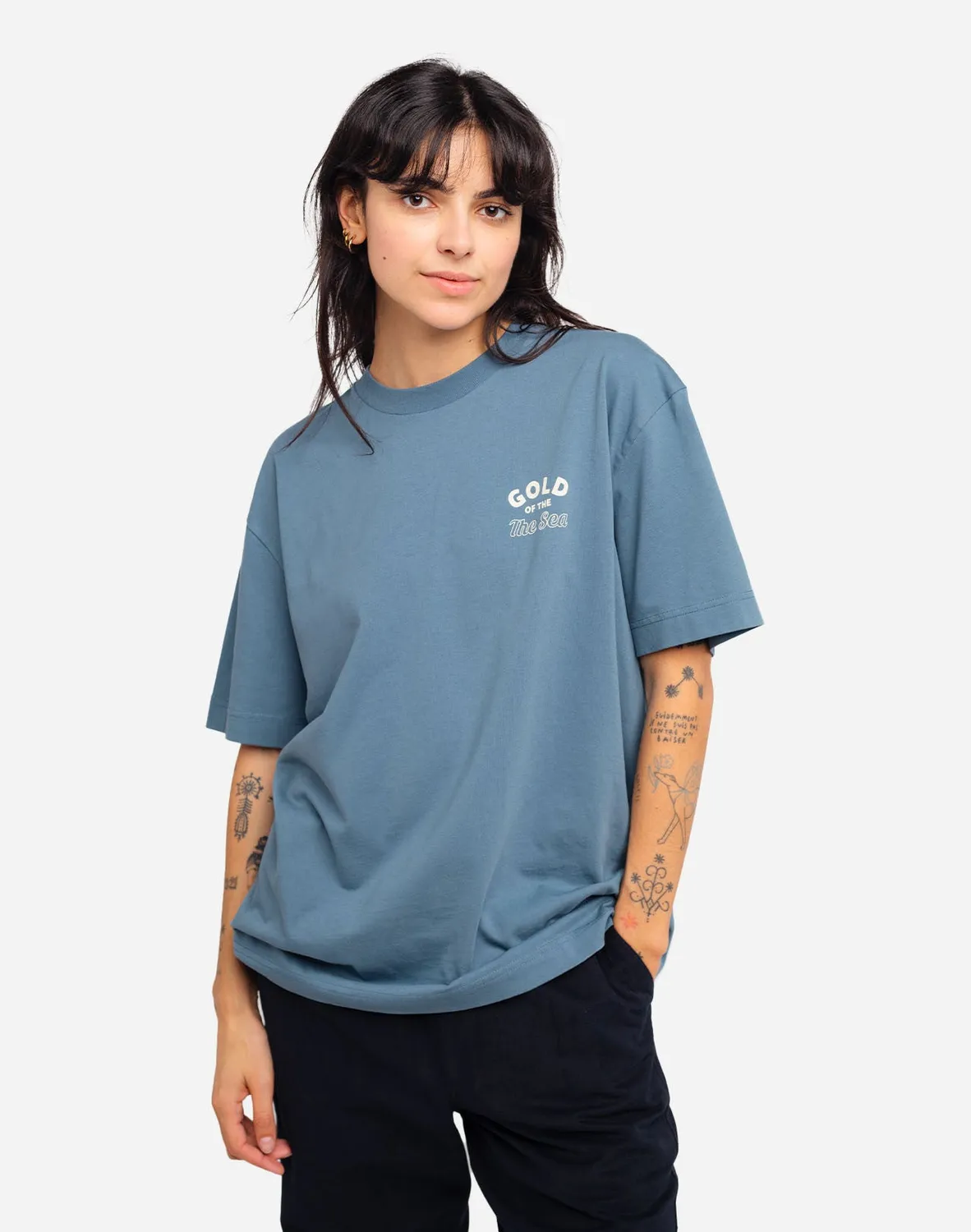 OLOW Gold t-shirt ample bleu acier coton bio