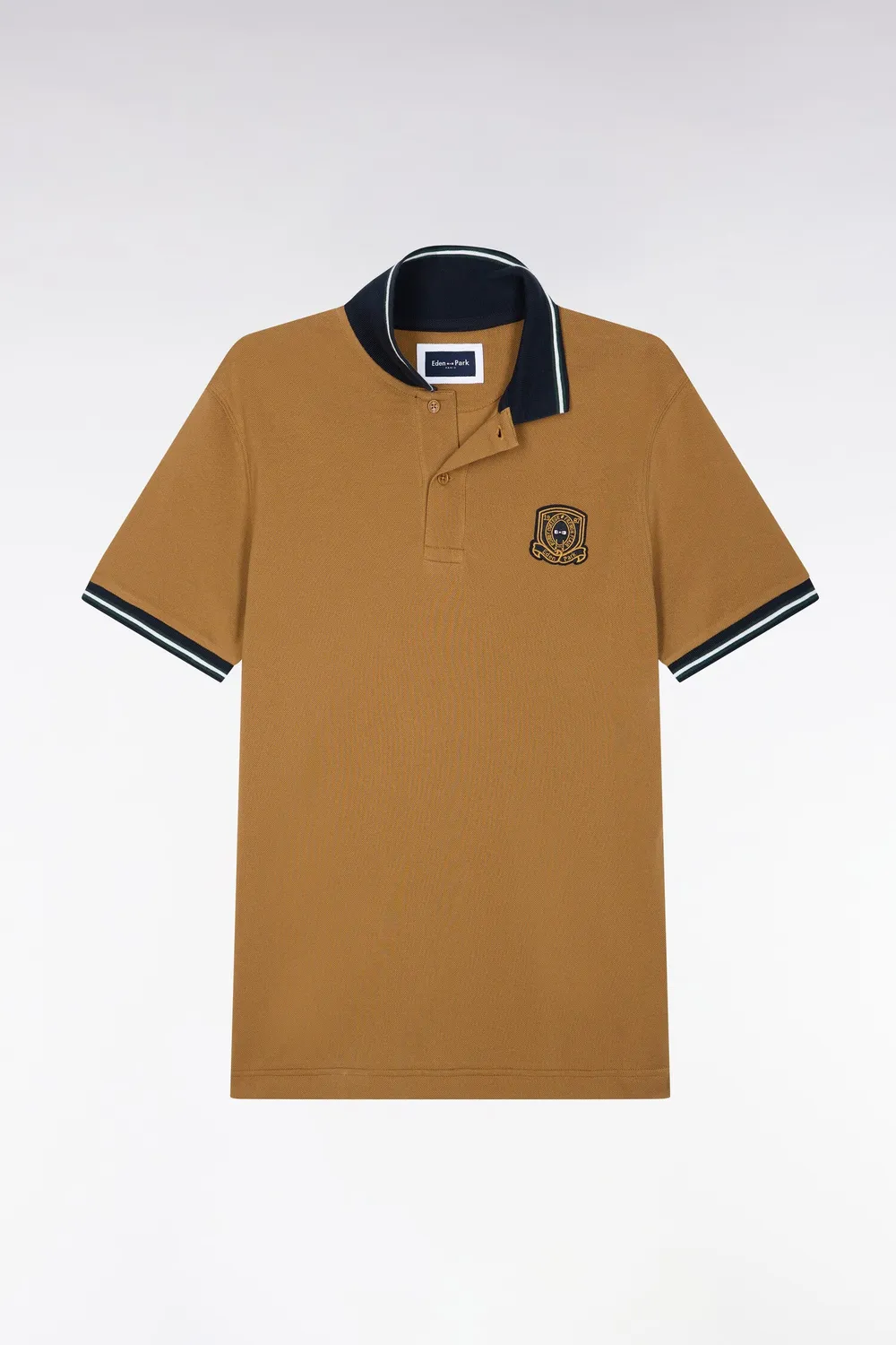 Eden Park College polo manches courtes camel écusson coton