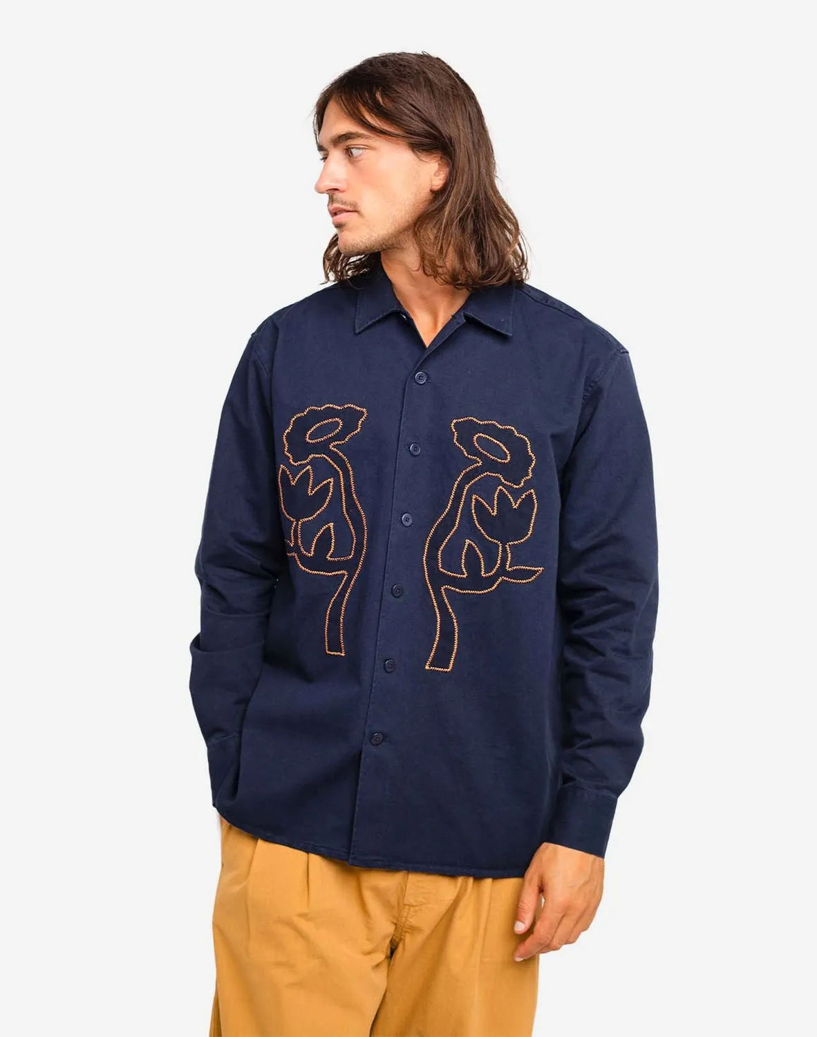 OLOW Décré Pollen chemise marine fleurs cousues