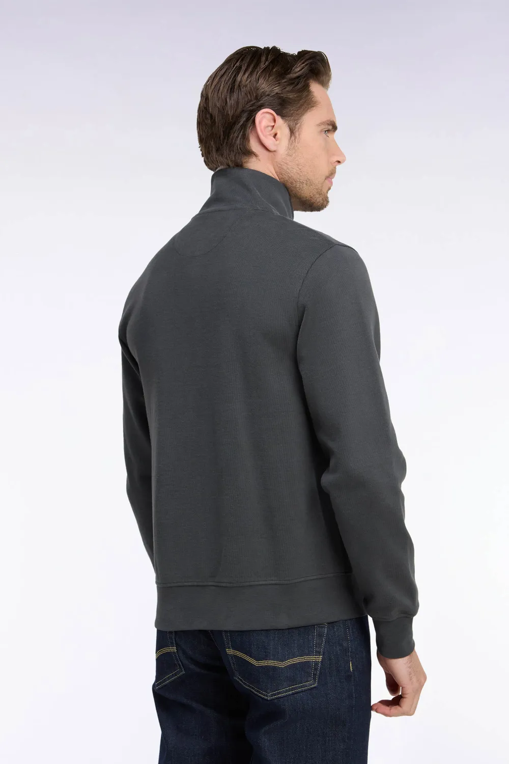 Eden Park sweat homme zippé kaki molleton coton droit