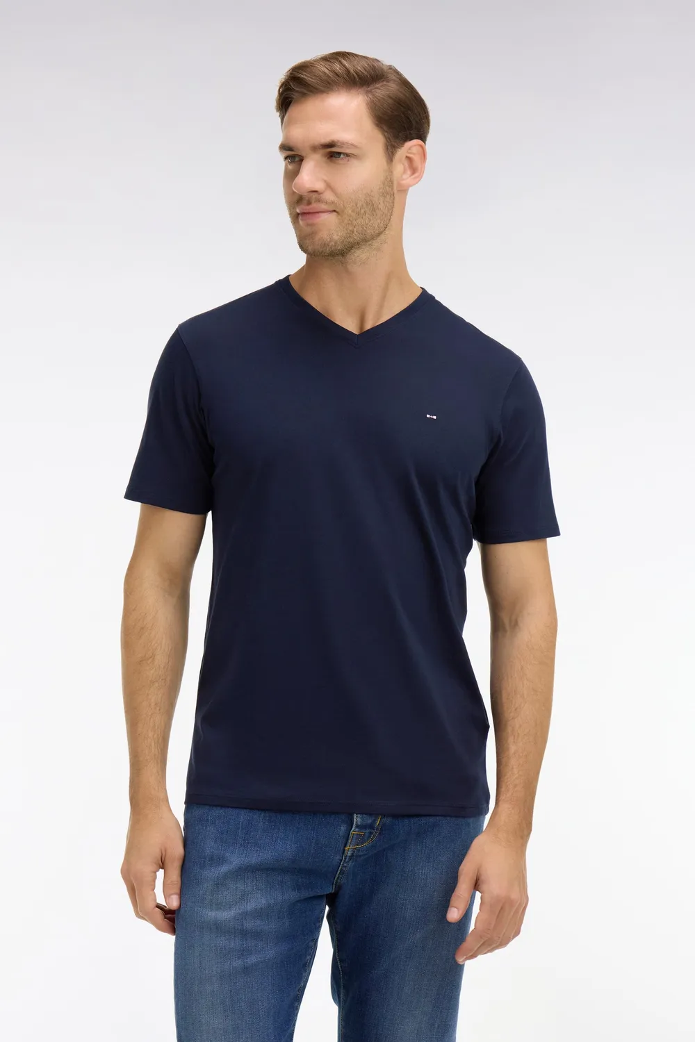 Eden Park t-shirt col V marine coton Pima manches courtes