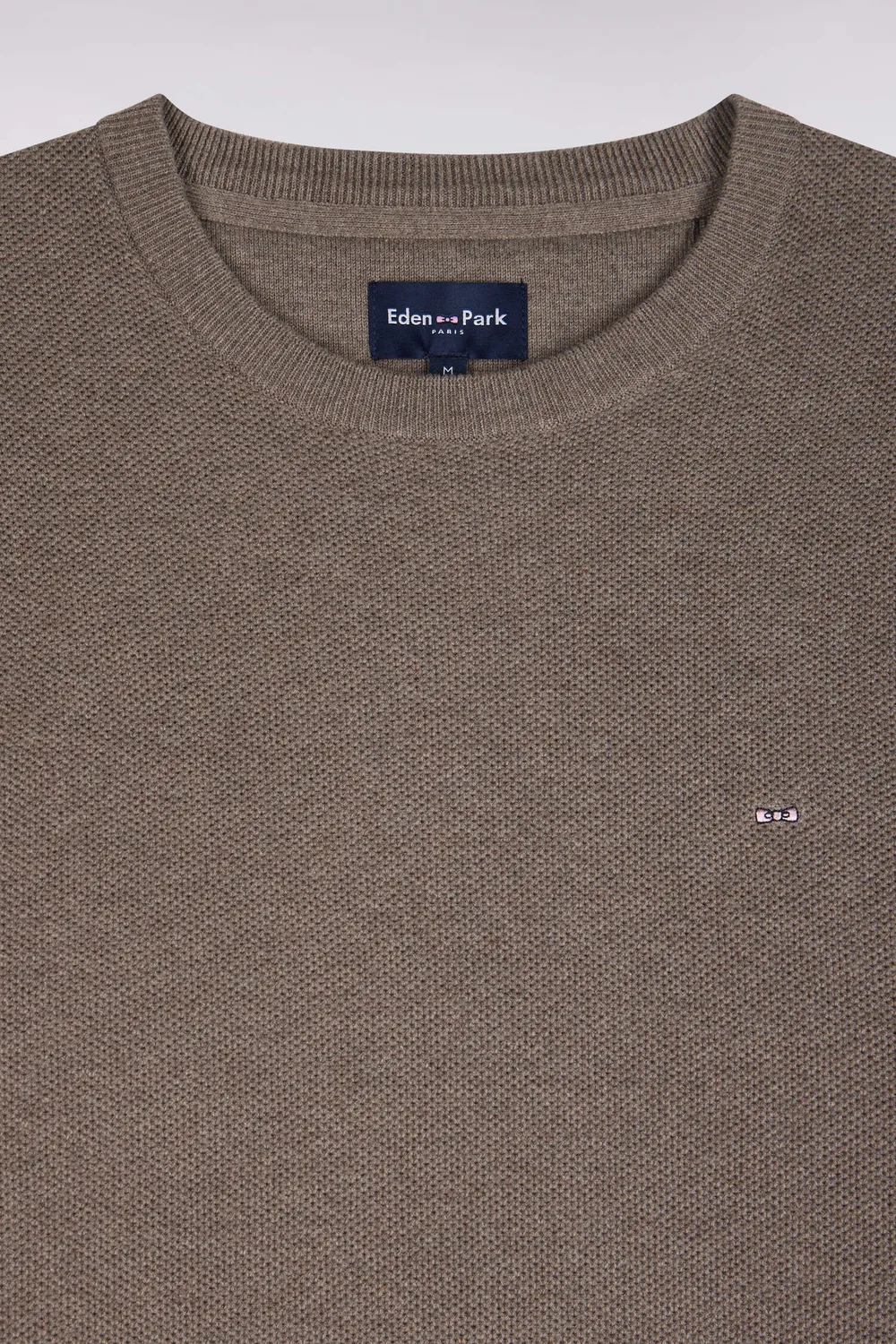Eden Park pull coton gris col rond maille nid d'abeille