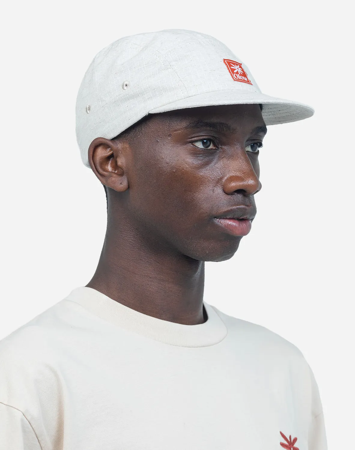 OLOW Five Panel Flower casquette écru coton lin