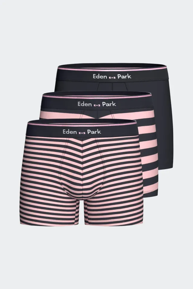 Eden Park lot 3 boxers coton stretch homme marine rose