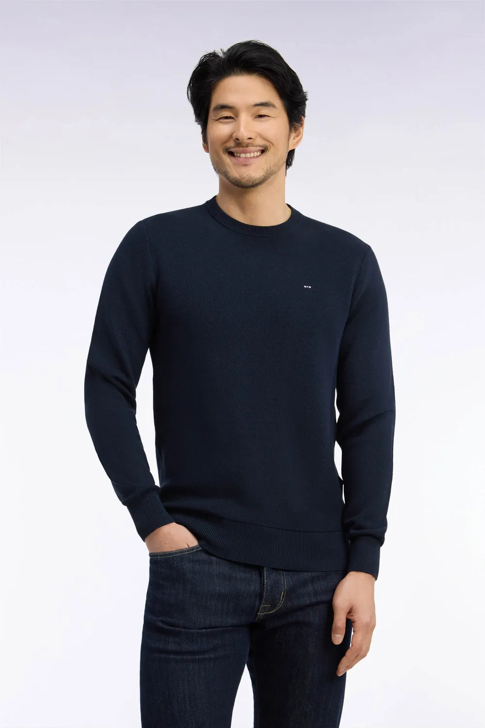 Eden Park pull col rond marine coton nid d'abeille