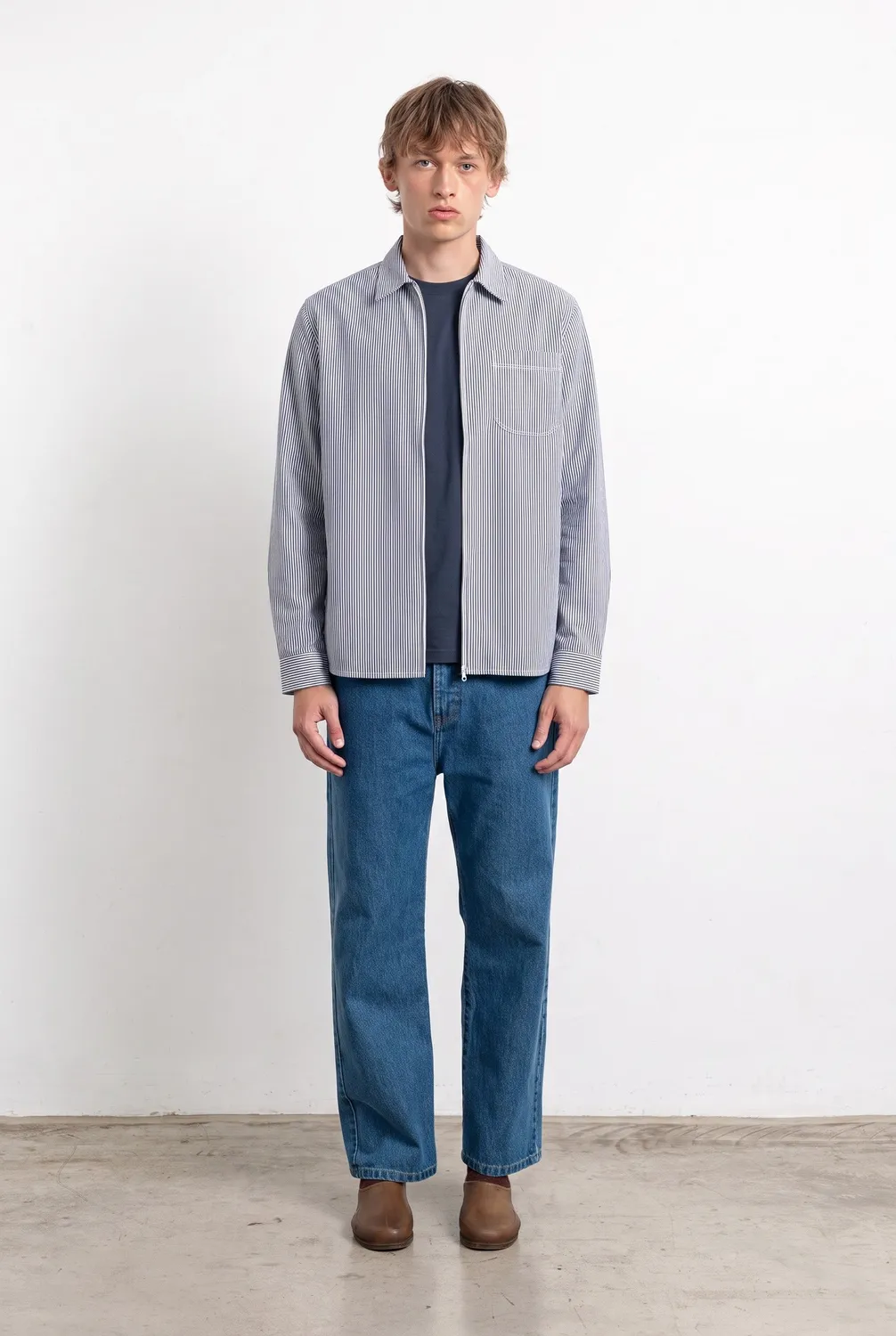 Edmmond Studios Tyne chemise marine rayée zip popeline