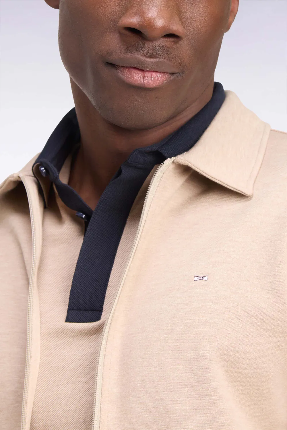Eden Park sweat zippé col polo beige coupe droite