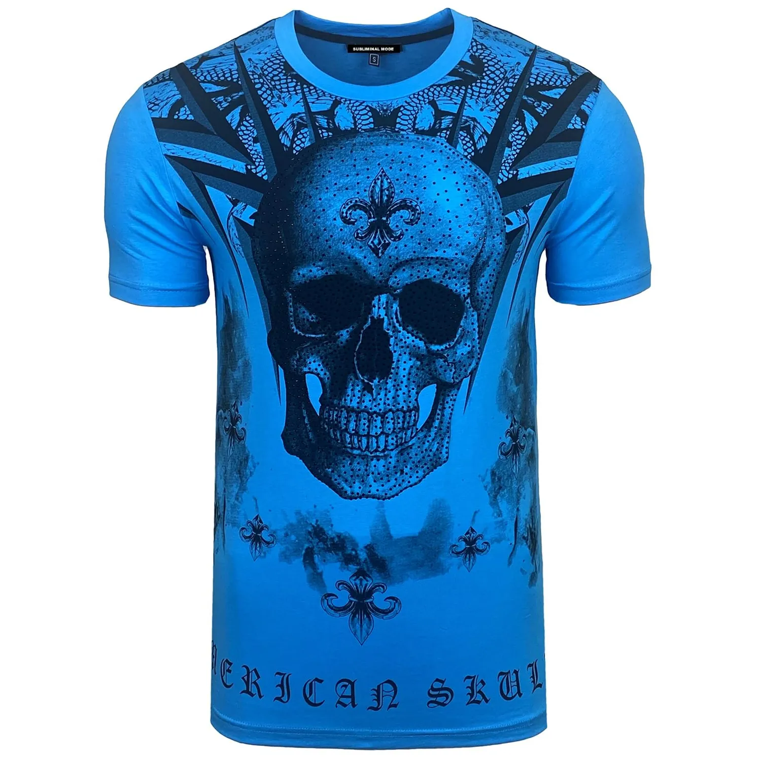 Subliminal Mode t-shirt homme strass fleur de lys noir