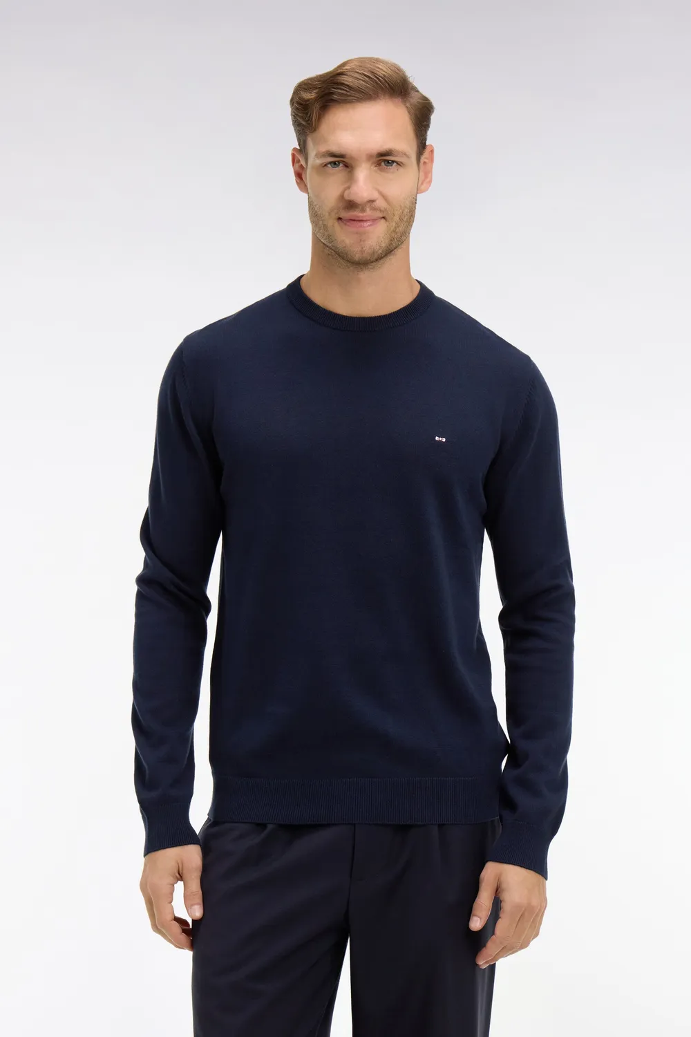 Eden Park pull col rond bleu marine coton homme