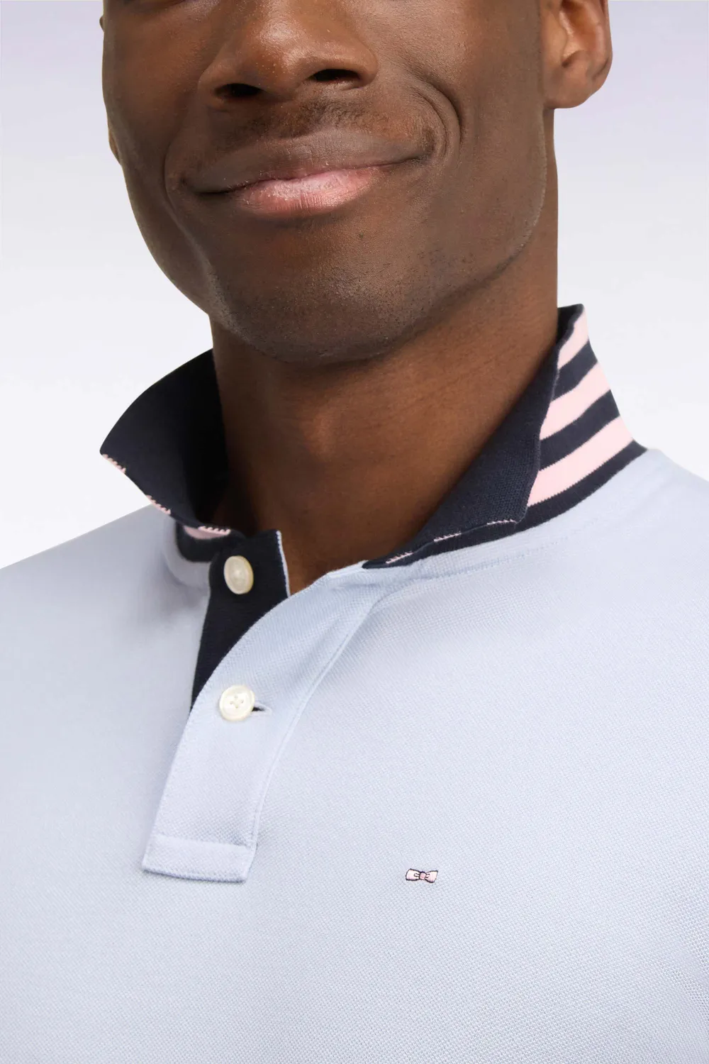 Eden Park Polo Coton Pima Gris Sous-Col Rayé Droit Homme