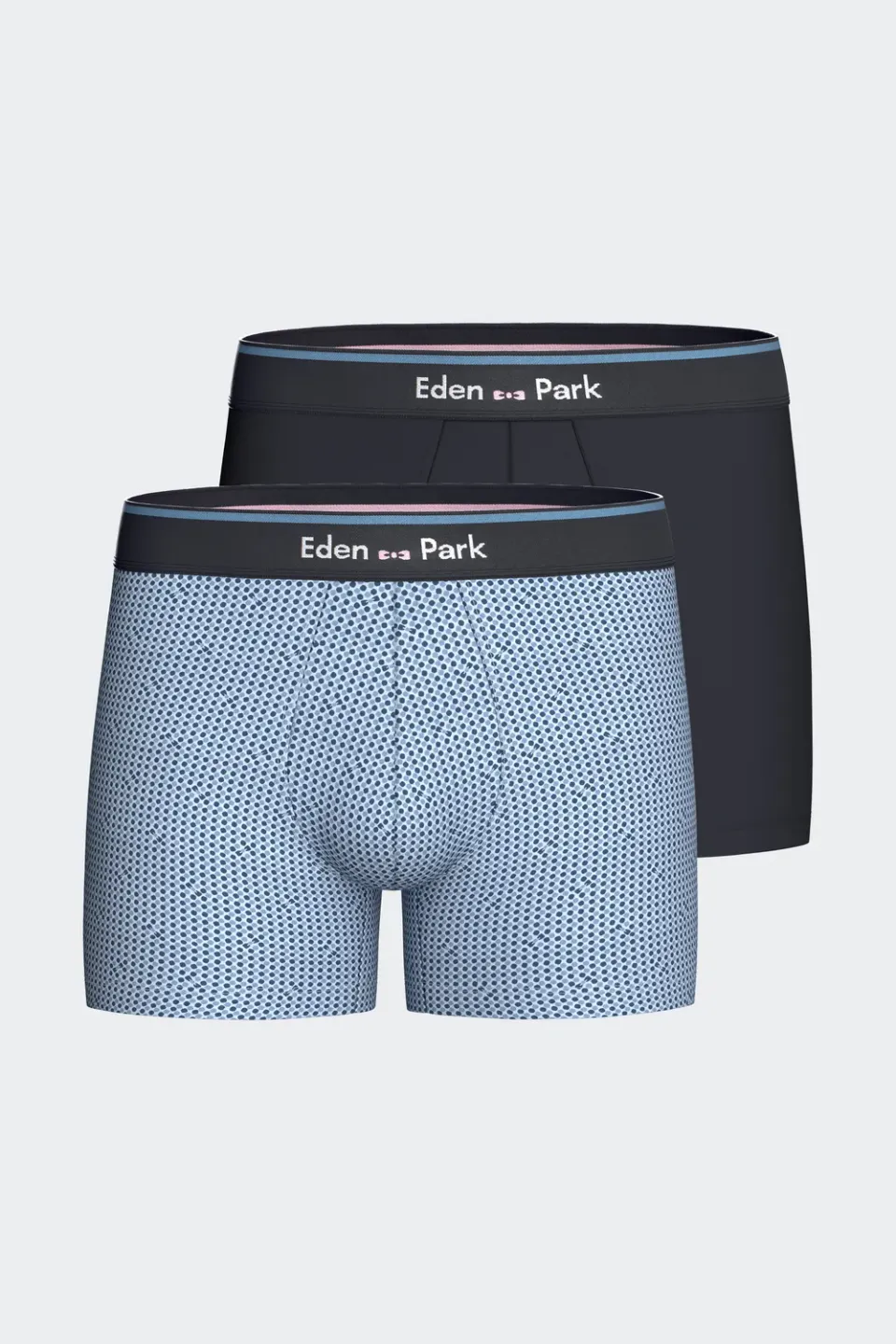 Eden Park Lot 2 Boxers Coton Stretch Marine Ciel Homme