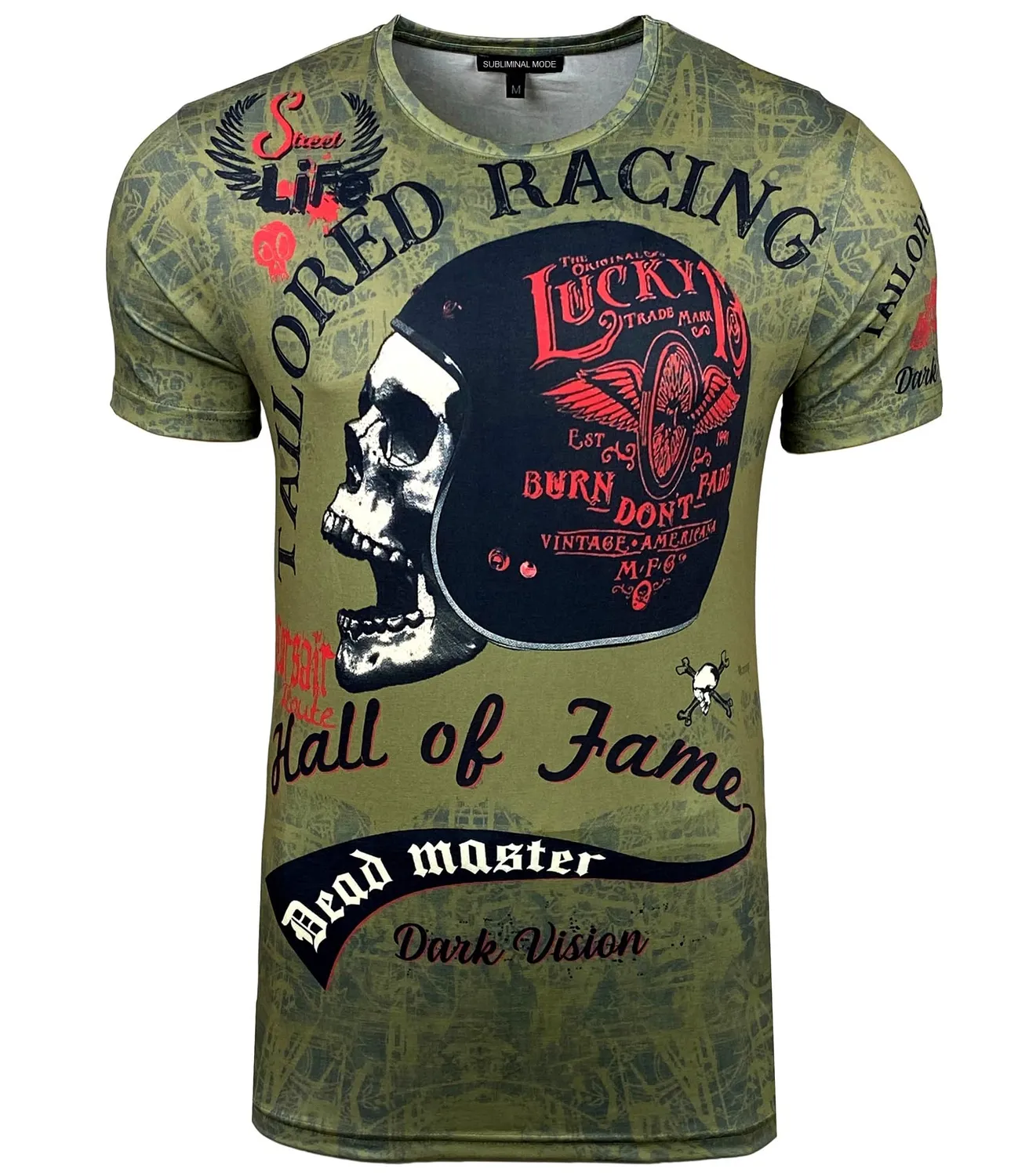 Subliminal Mode BX114 t-shirt tête de mort vert biker