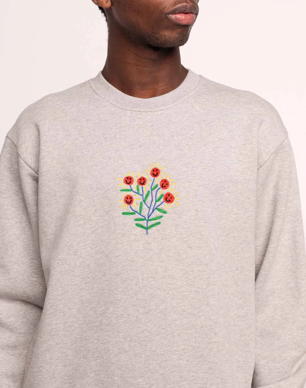 Olow Happy Flower sweat gris chiné coton bio