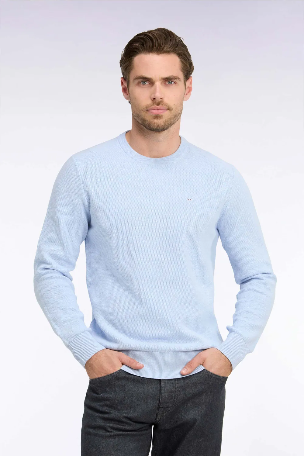 Eden Park pull col rond bleu ciel coton nid d abeille