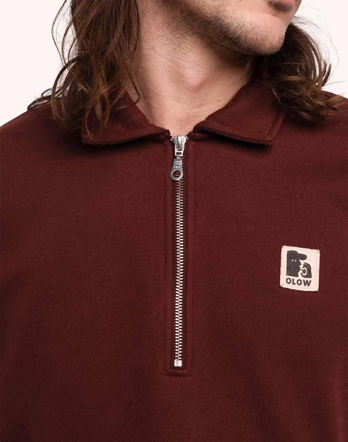 OLOW Manso sweat chocolat col polo zip