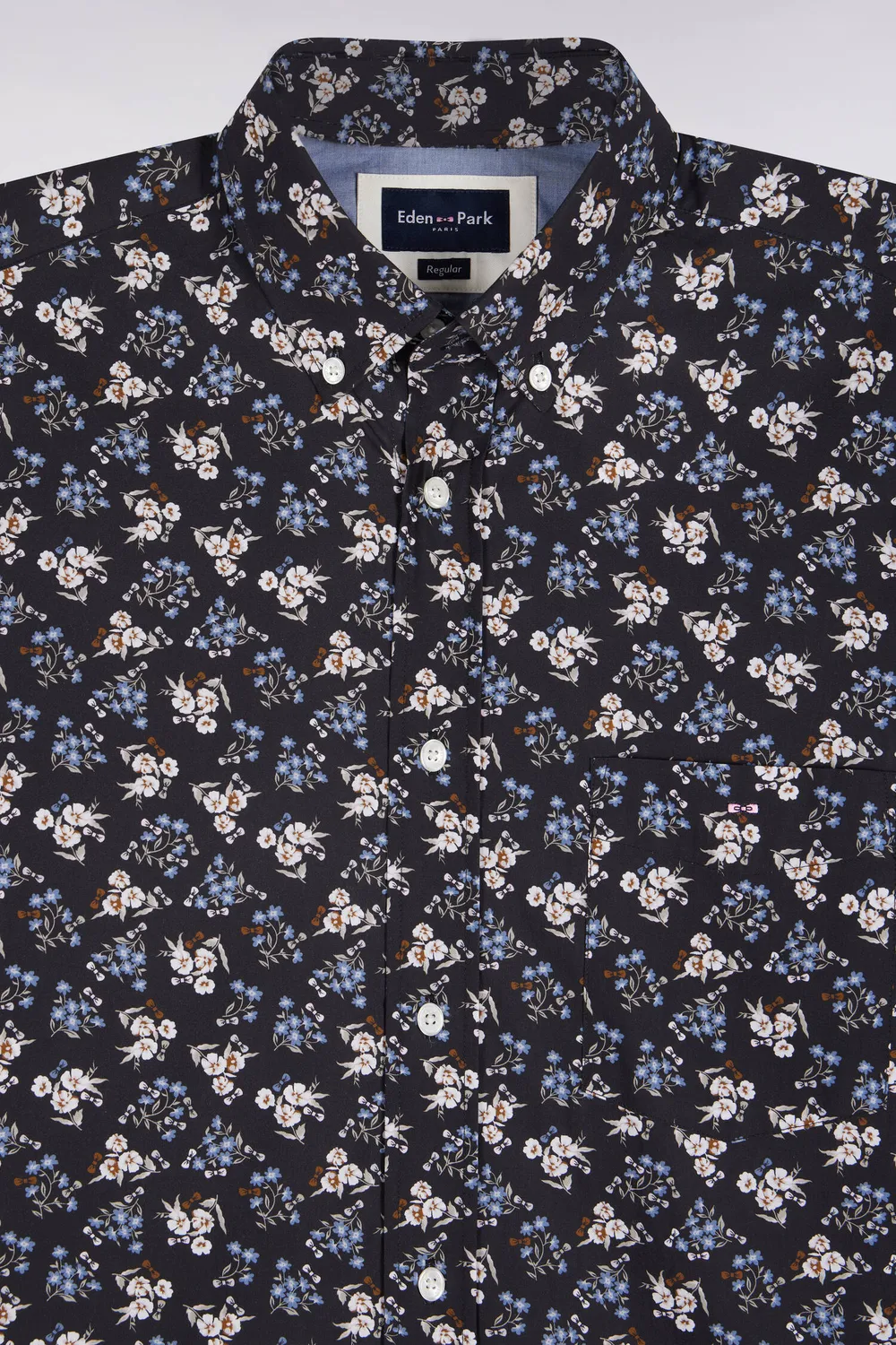 Eden Park chemise marron homme coton micromotifs droite