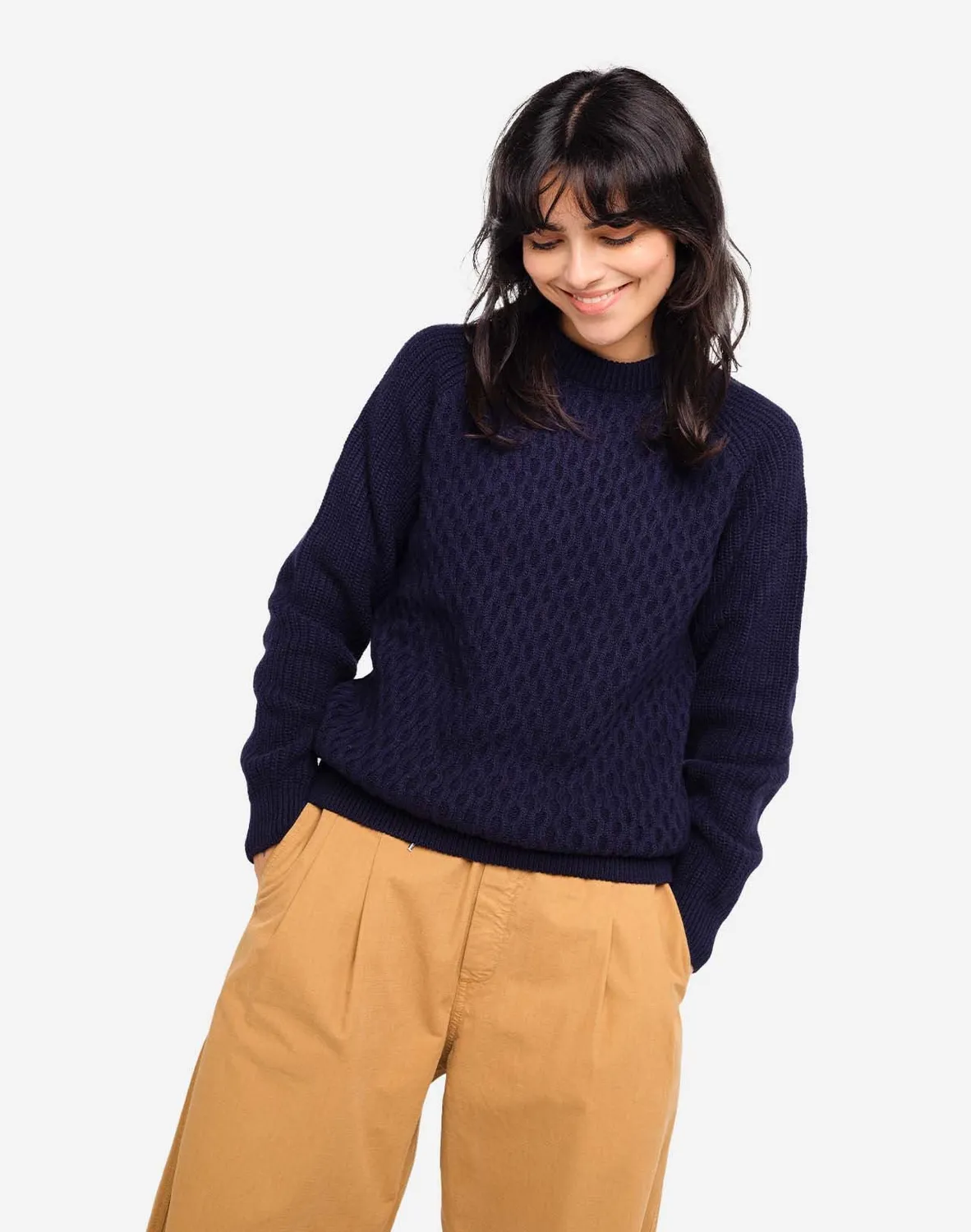 OLOW Peak pull marine laine mérinos manches raglan