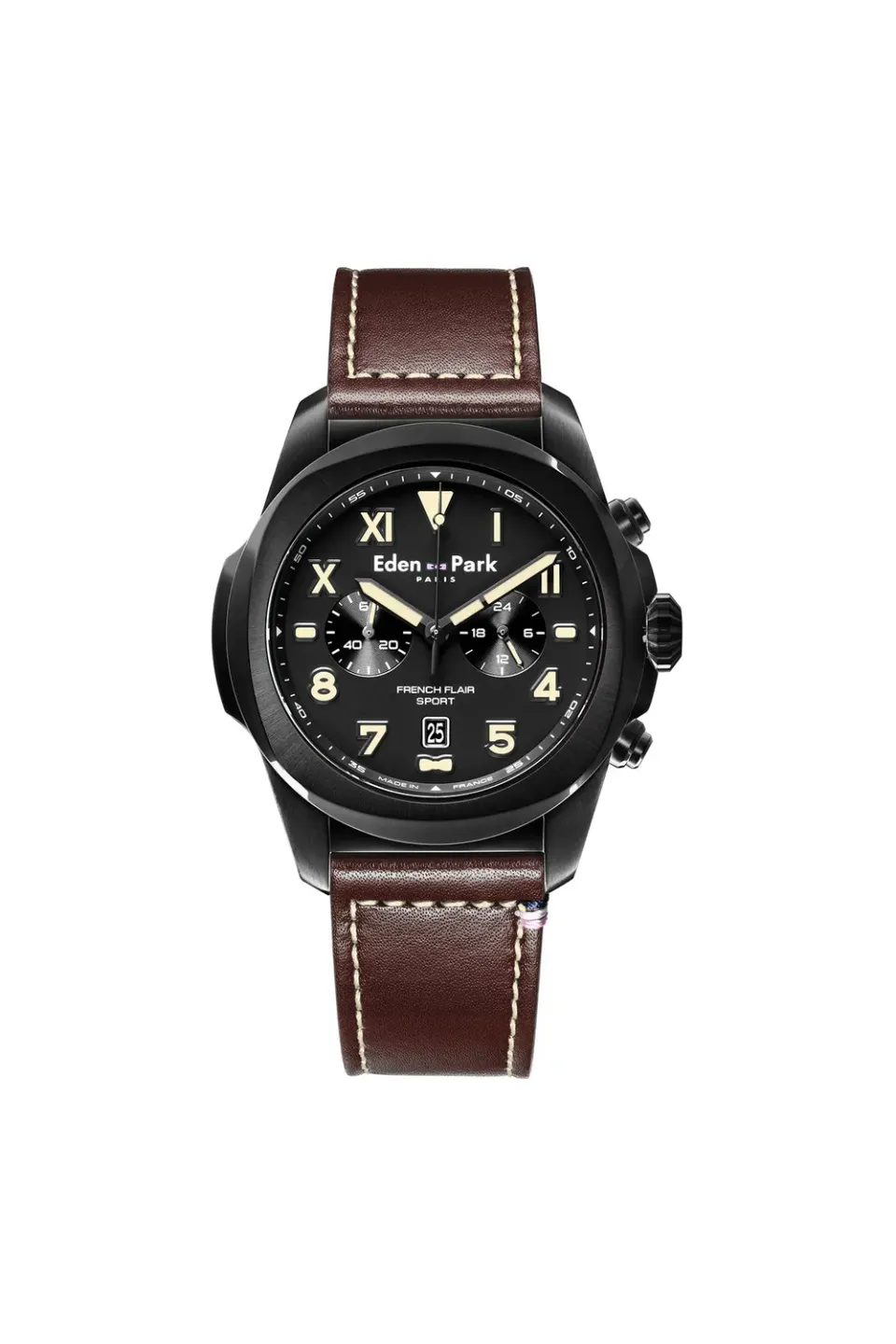 Eden Park Chronograph montre quartz noire 43 mm cuir