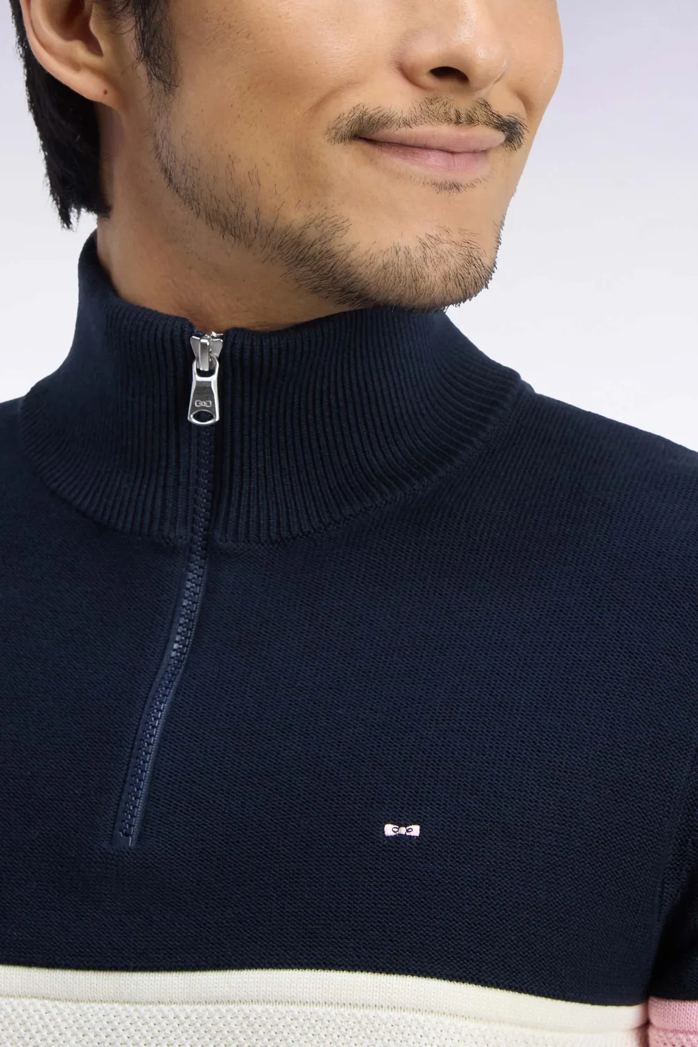 Eden Park Tricolore pull homme camionneur zippé marine coton