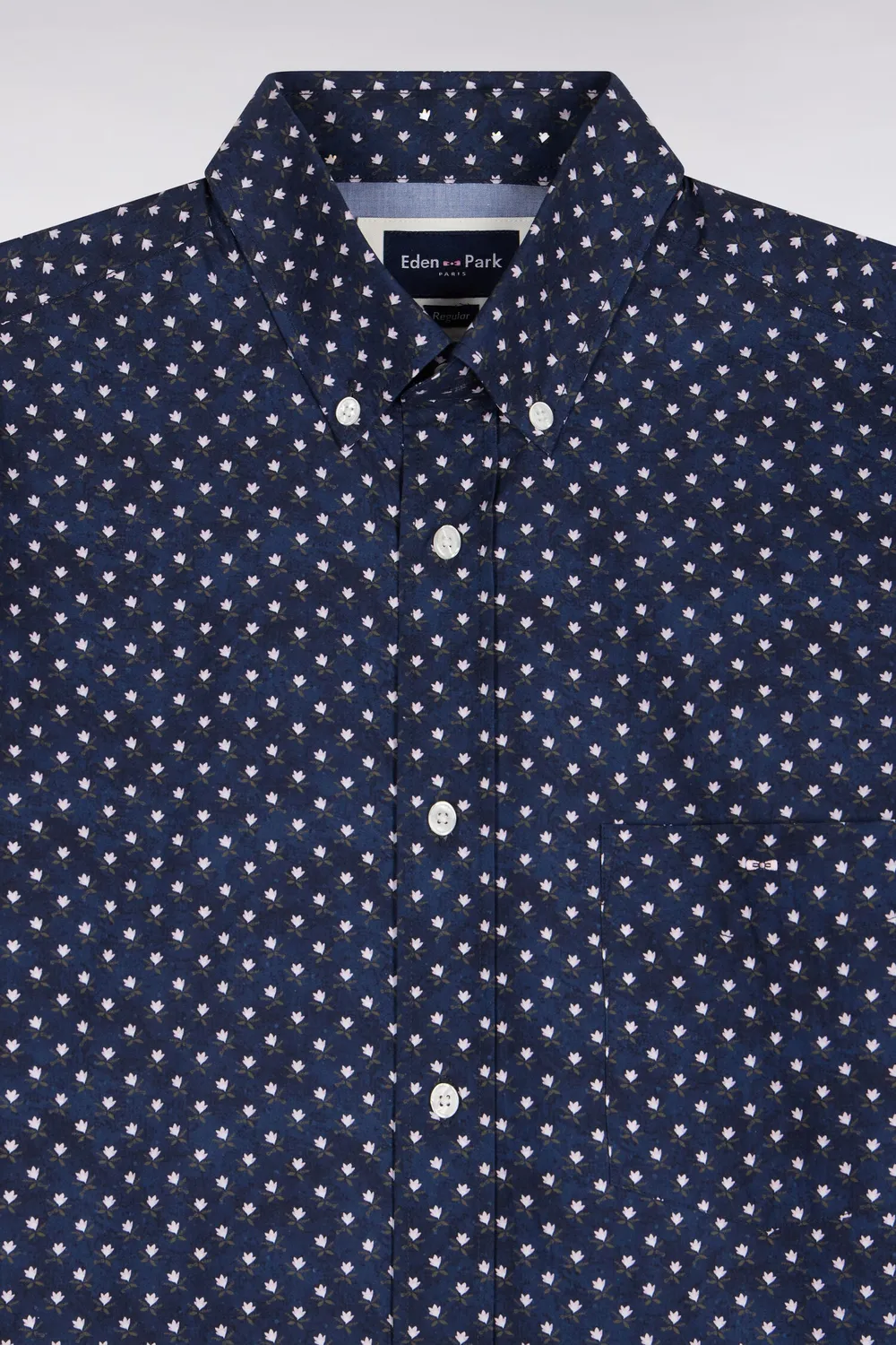 Eden Park Club chemise coton marine fleurs blanches coupe droite