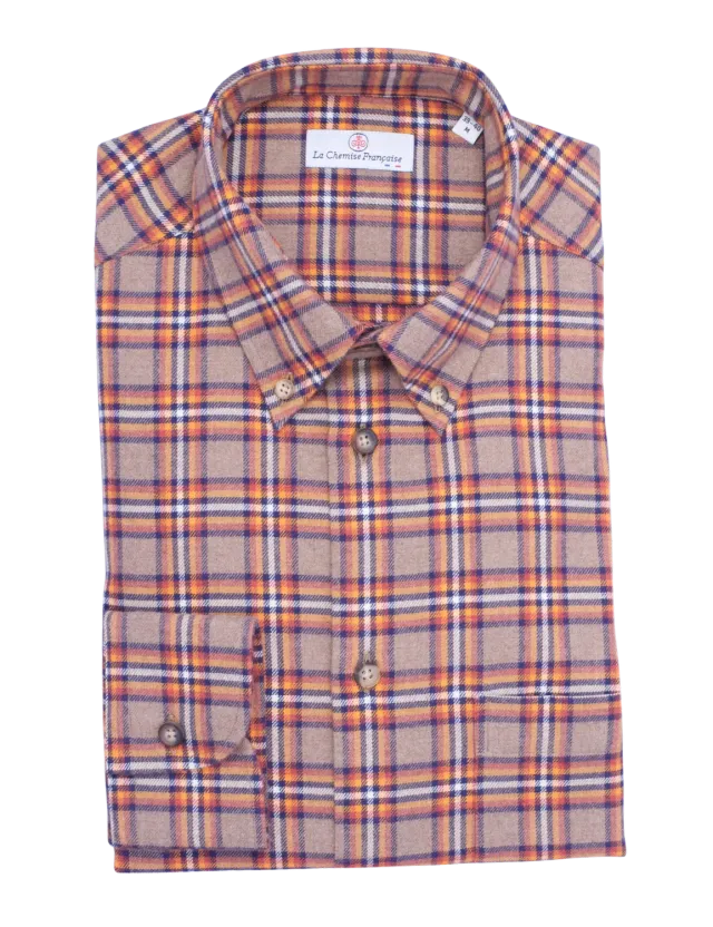 La Chemise Française Flanelle Carreaux chemise homme camel orange