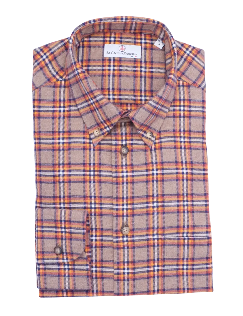 La Chemise Française Flanelle Carreaux chemise homme camel orange