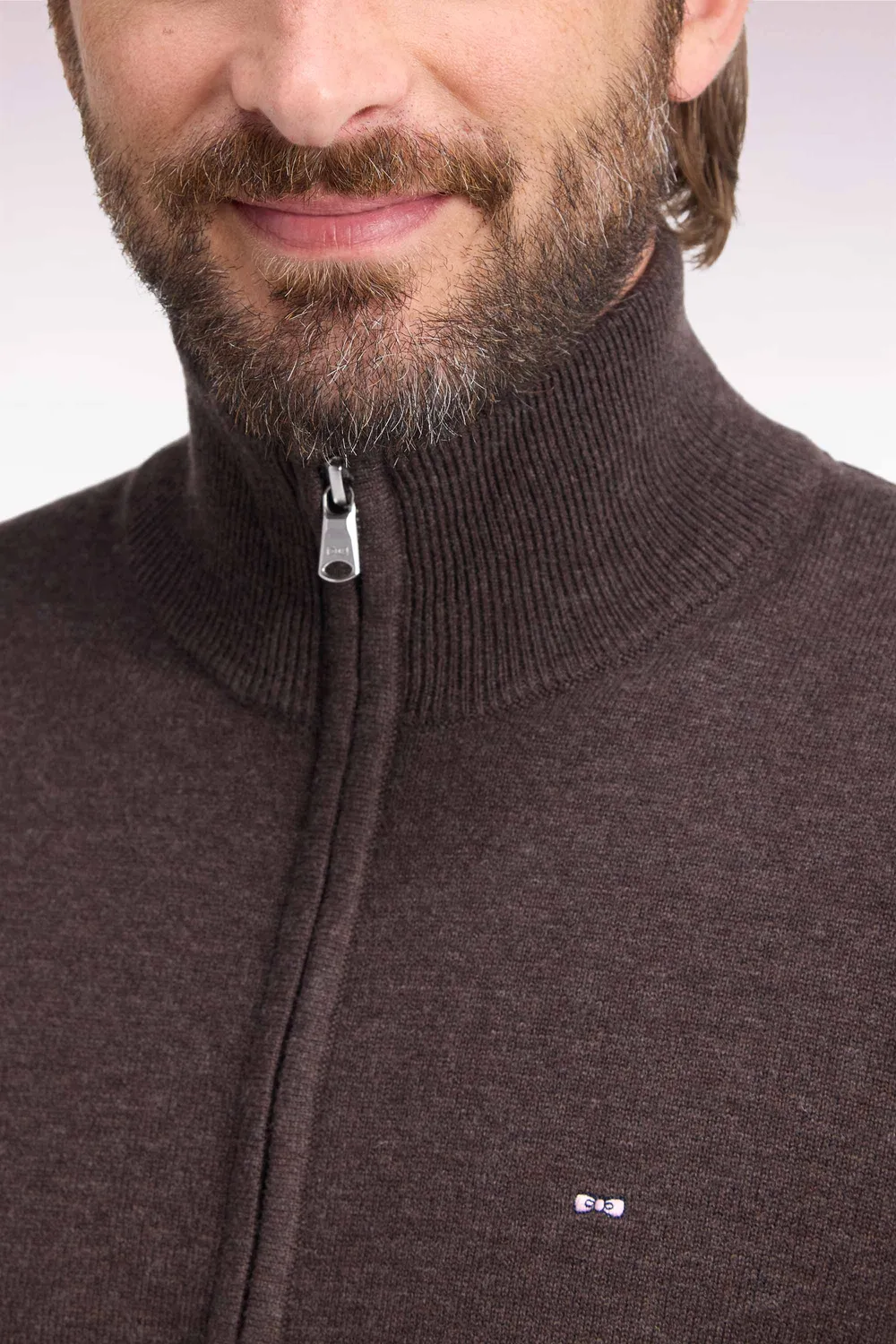 Eden Park cardigan zippé marron laine coton
