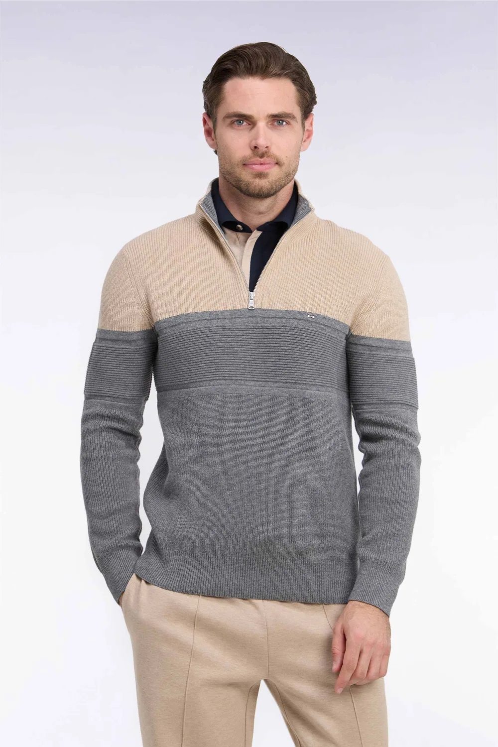 Eden Park pull col camionneur beige gris laine coton