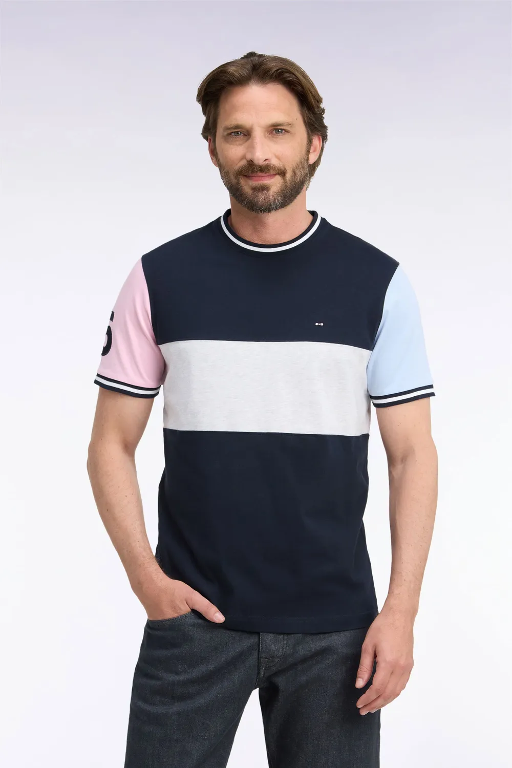 Eden Park t-shirt coton marine contrasté coupe droite