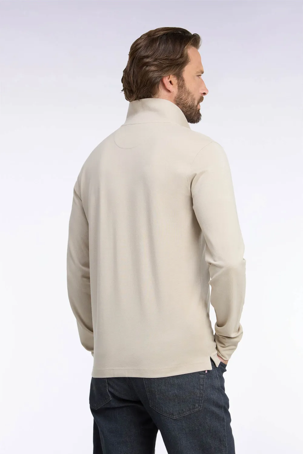 Eden Park polo manches longues Pima beige coupe droite