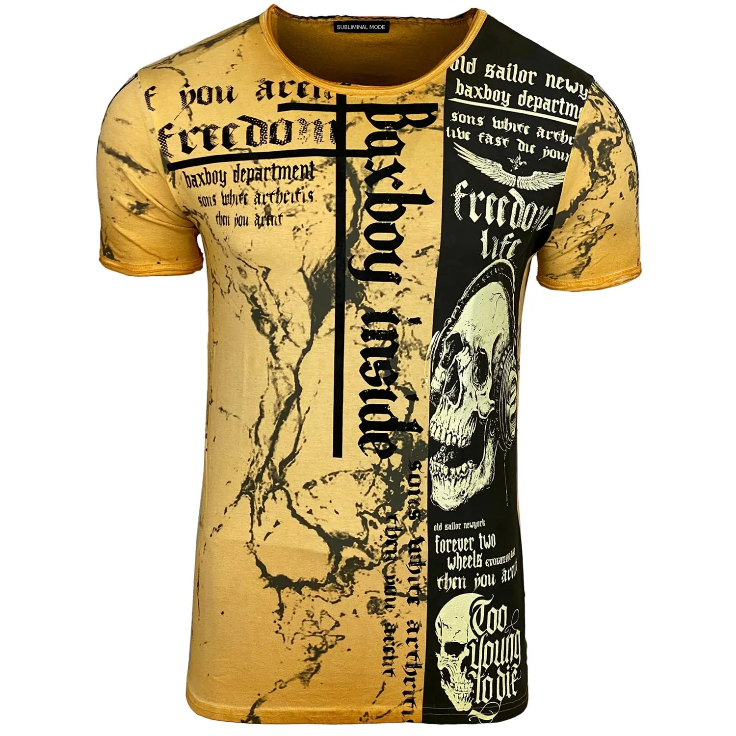 Subliminal Mode BX116 t-shirt homme délavé tête de mort