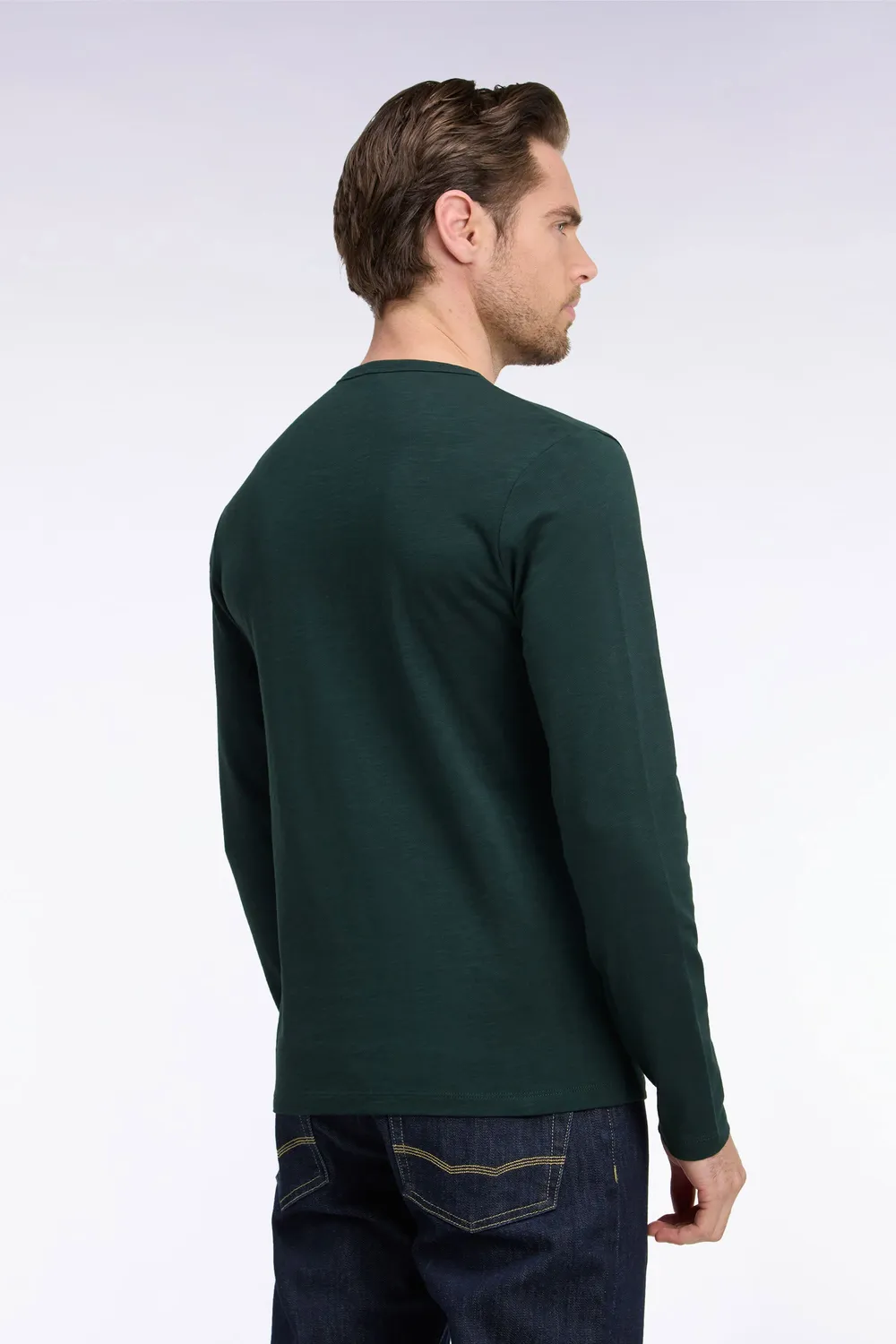 Eden Park t-shirt vert foncé coton homme manches longues