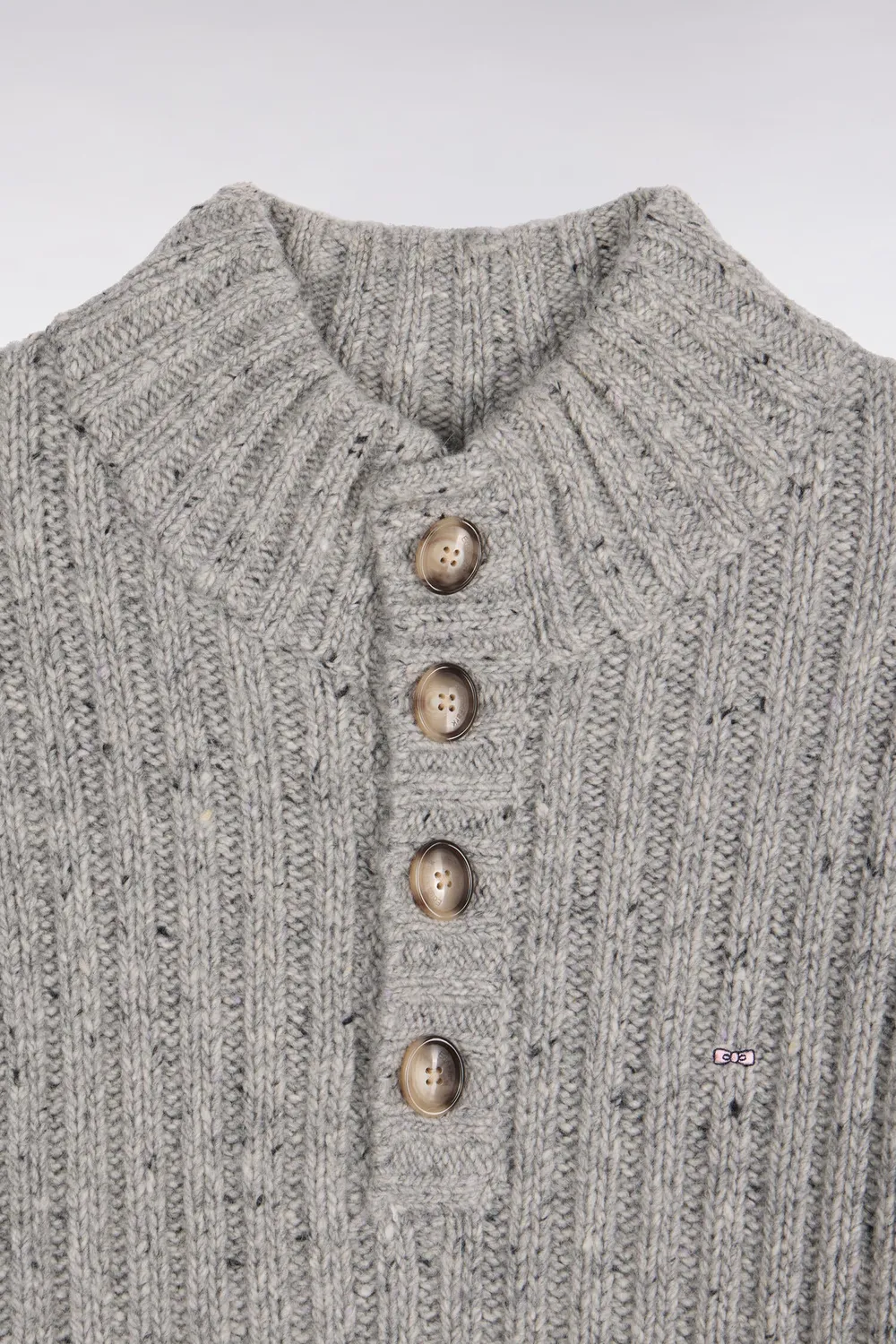 Eden Park pull col montant boutonné gris chiné maille épaisse