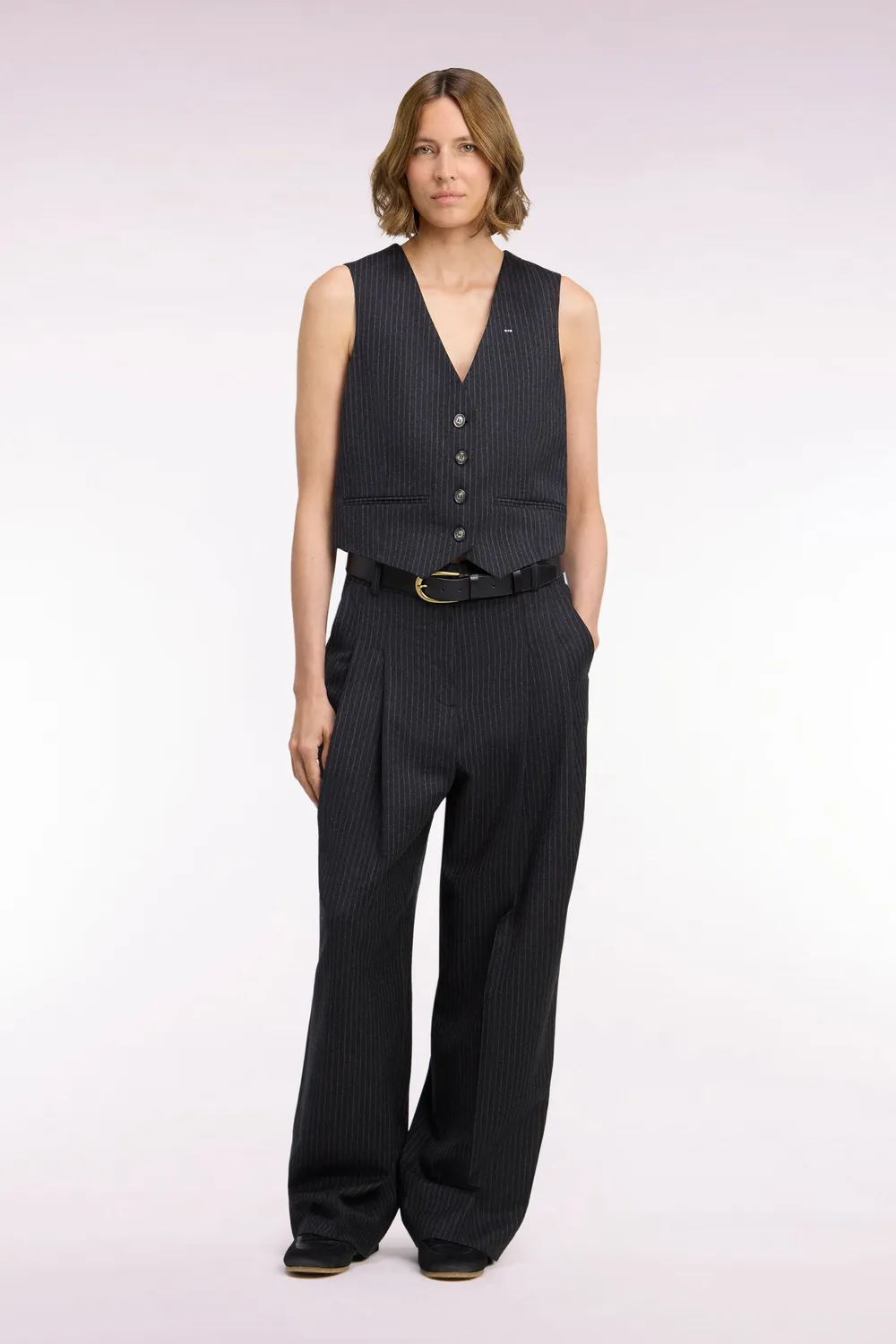 Eden Park Club Classique Pantalon tailleur noir rayé