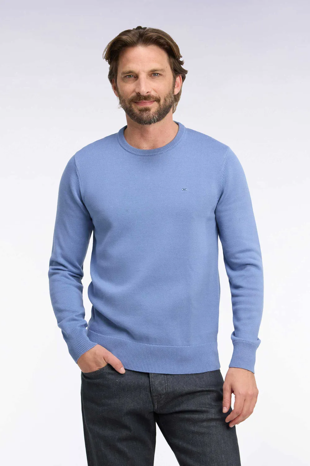 Eden Park pull col rond ciel coton homme coupe regular