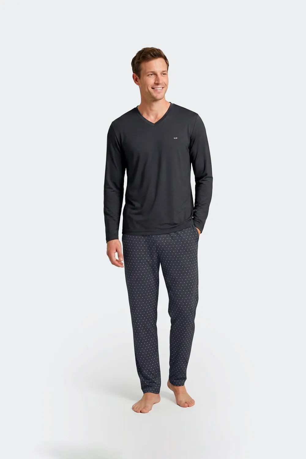 Eden Park ensemble pyjama long marine coton pantalon pois