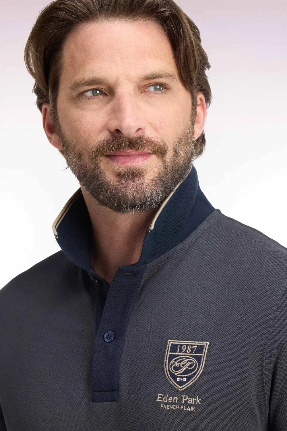 Eden Park polo coton gris foncé écusson droit