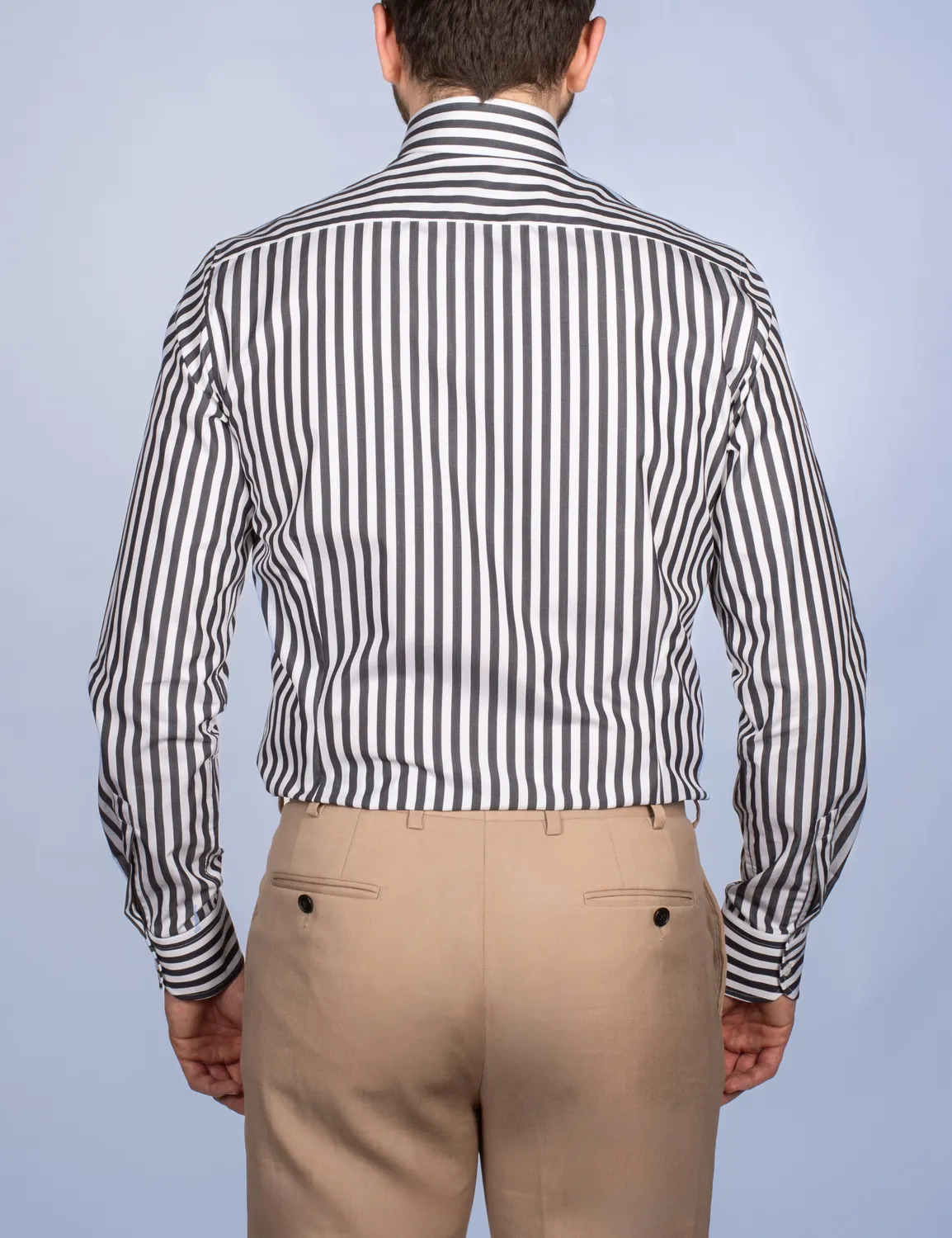 La Chemise Française Rayure Bâton 7mm chemise homme noire col italien