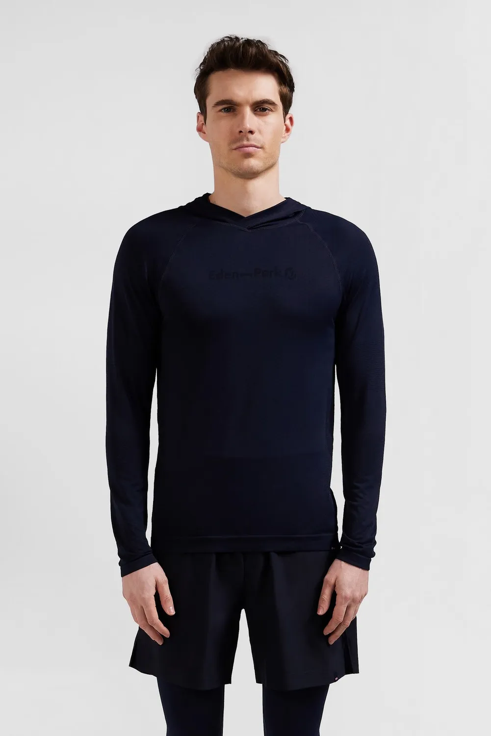 Eden Park sweat capuche manches cerclées bleu marine slim
