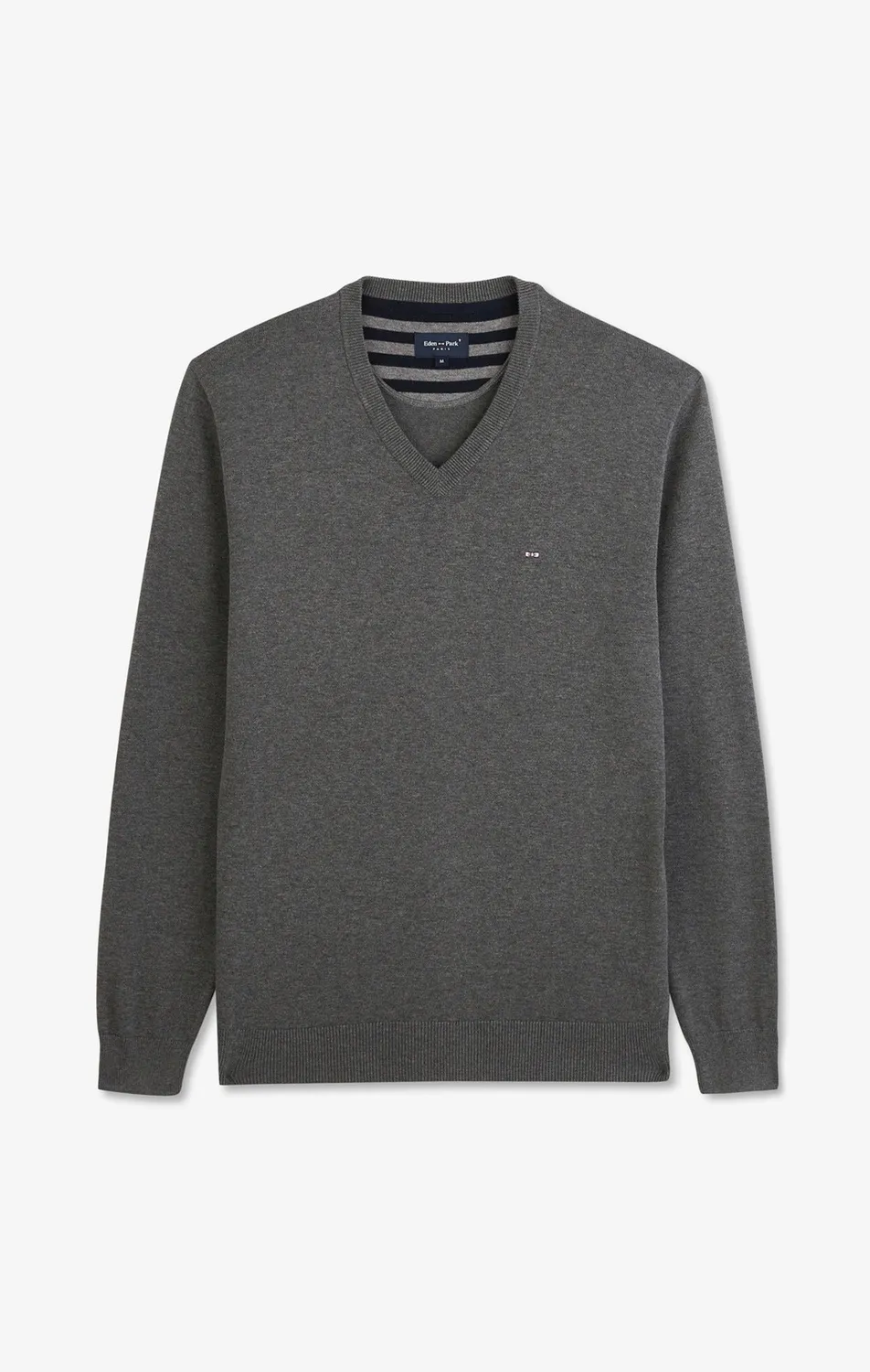 Eden Park pull col V coton homme gris regular fit