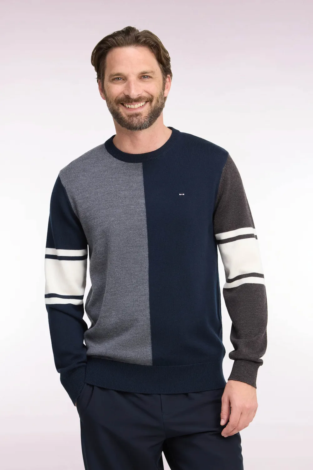 Eden Park Club pull col rond découpe verticale mérinos tricolore