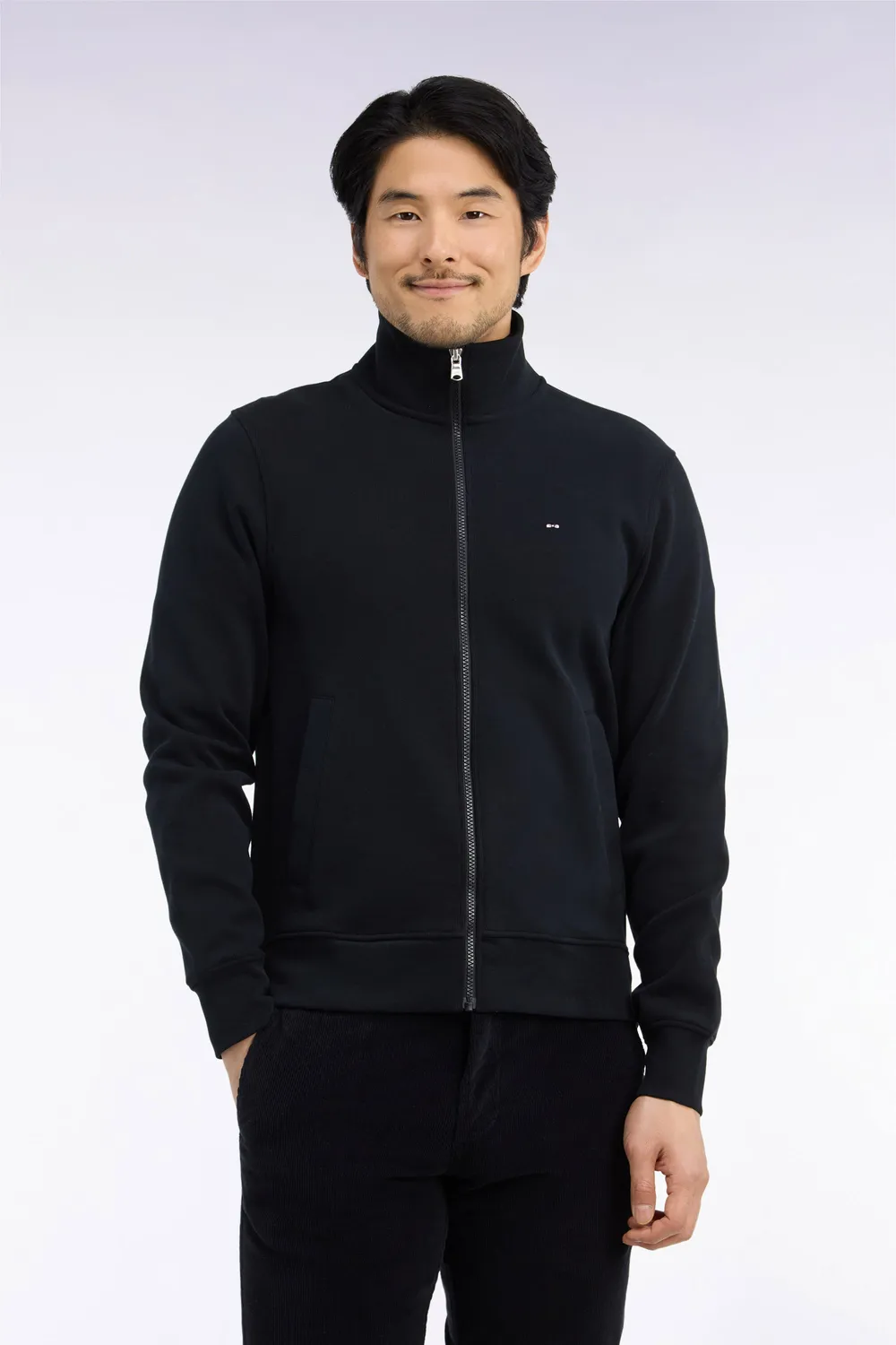 Eden Park sweat zippé molleton coton noir coupe droite