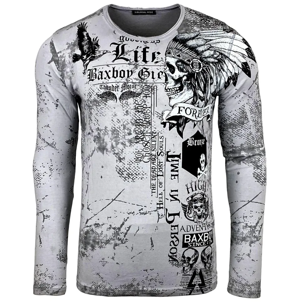 Subliminal Mode BX708 t-shirt homme manches longues tête de mort