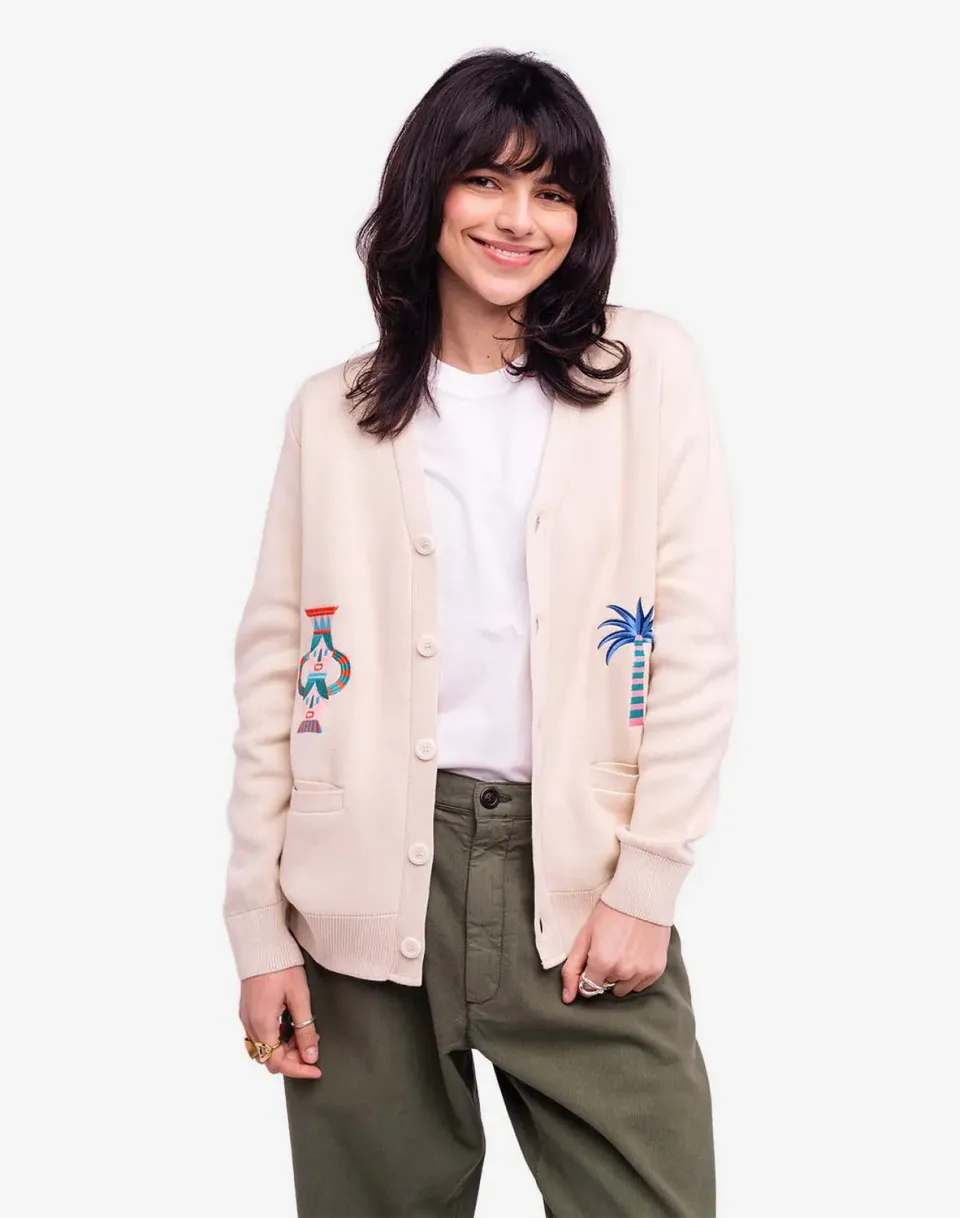 OLOW Cartago gilet écru coton bio brodé