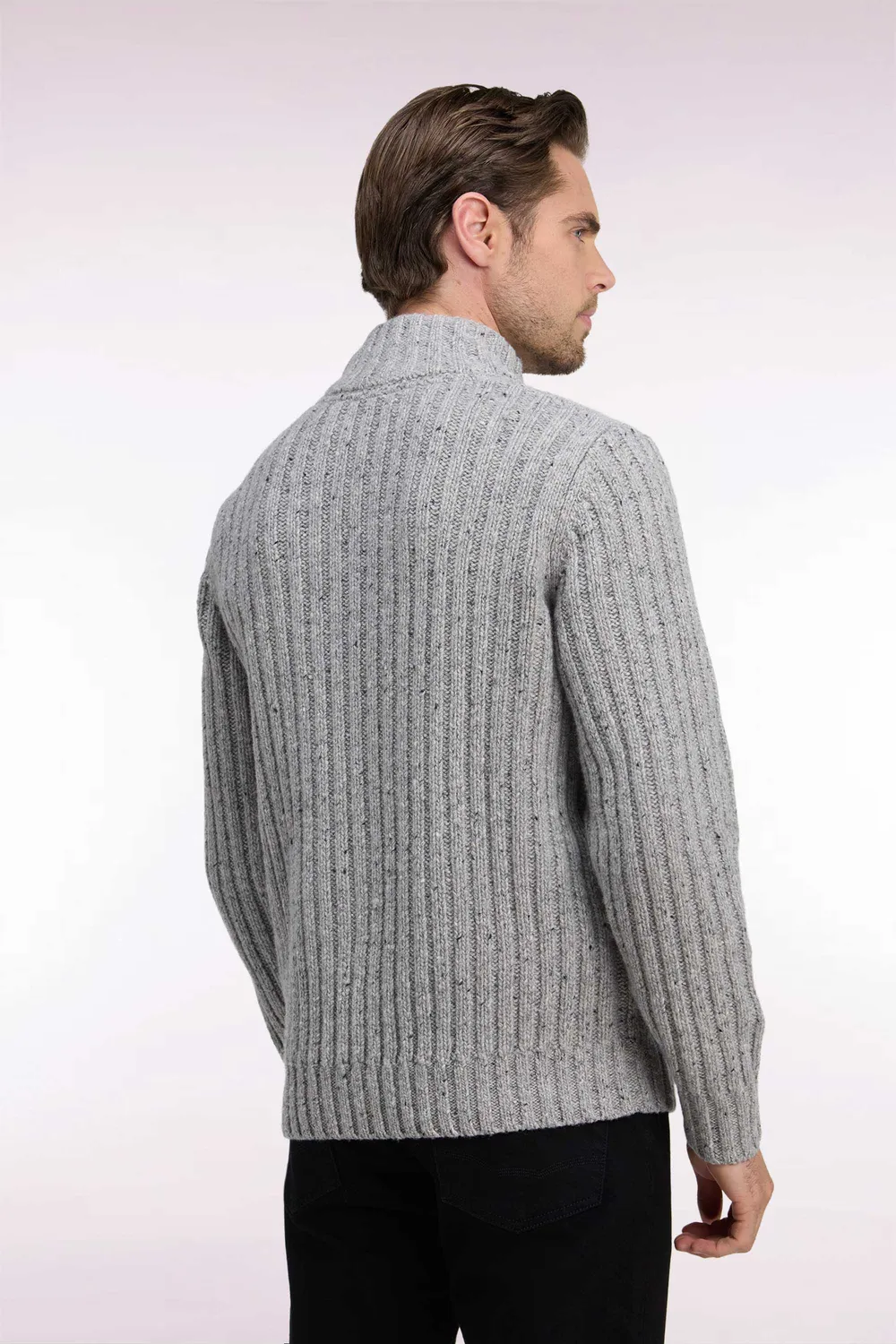 Eden Park pull col montant boutonné gris chiné maille épaisse