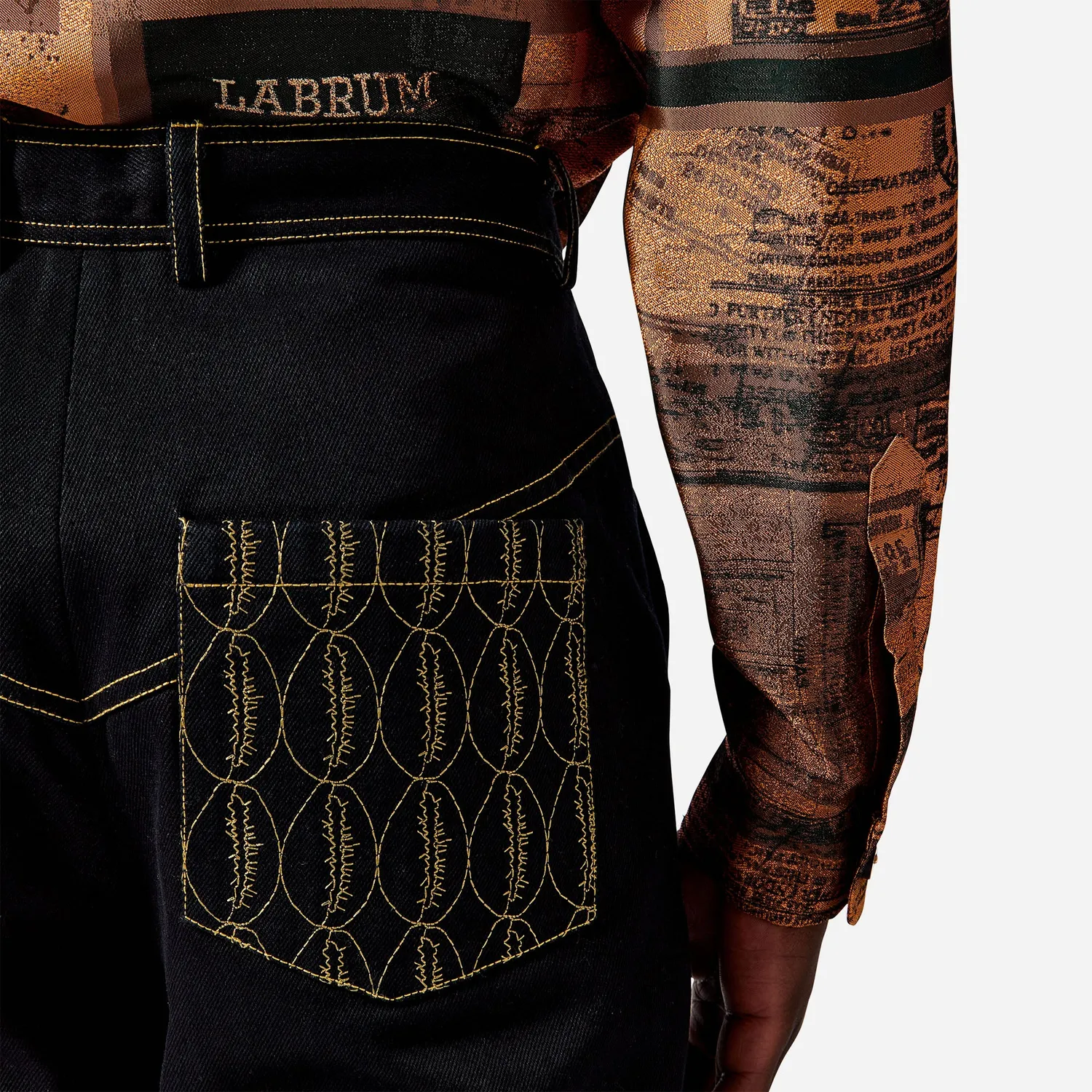 Labrum Black Label jean homme monogramme noir brodé
