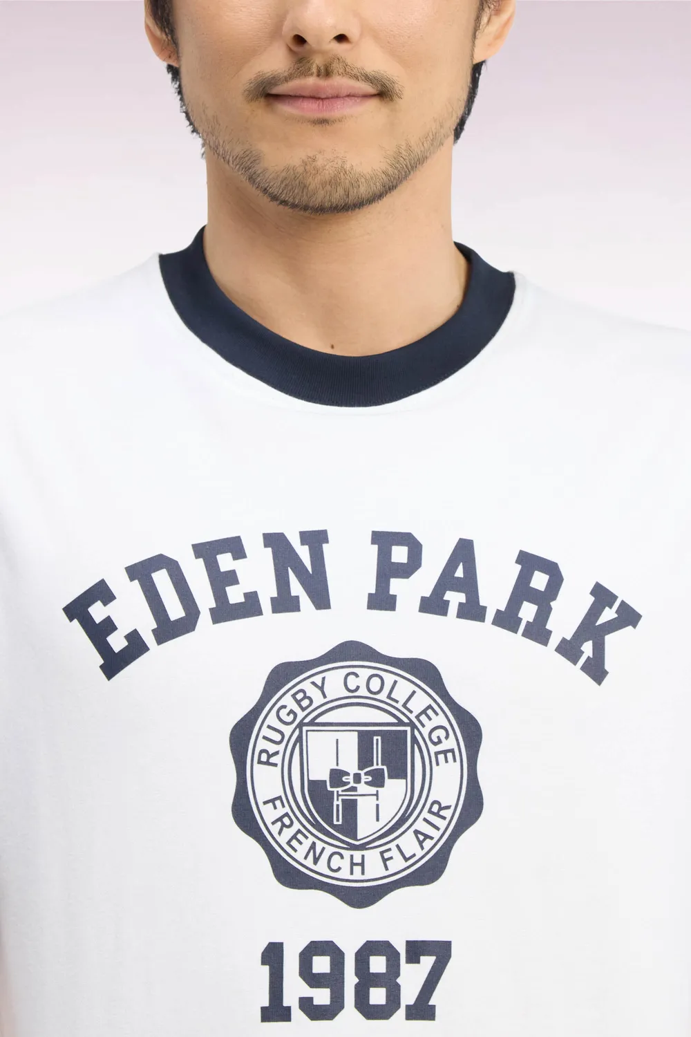 Eden Park T-shirt manches courtes coton écru bicolore 1987