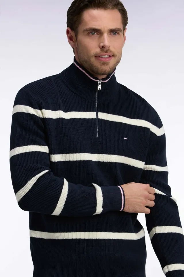 Eden Park pull camionneur rayé marine écru coton